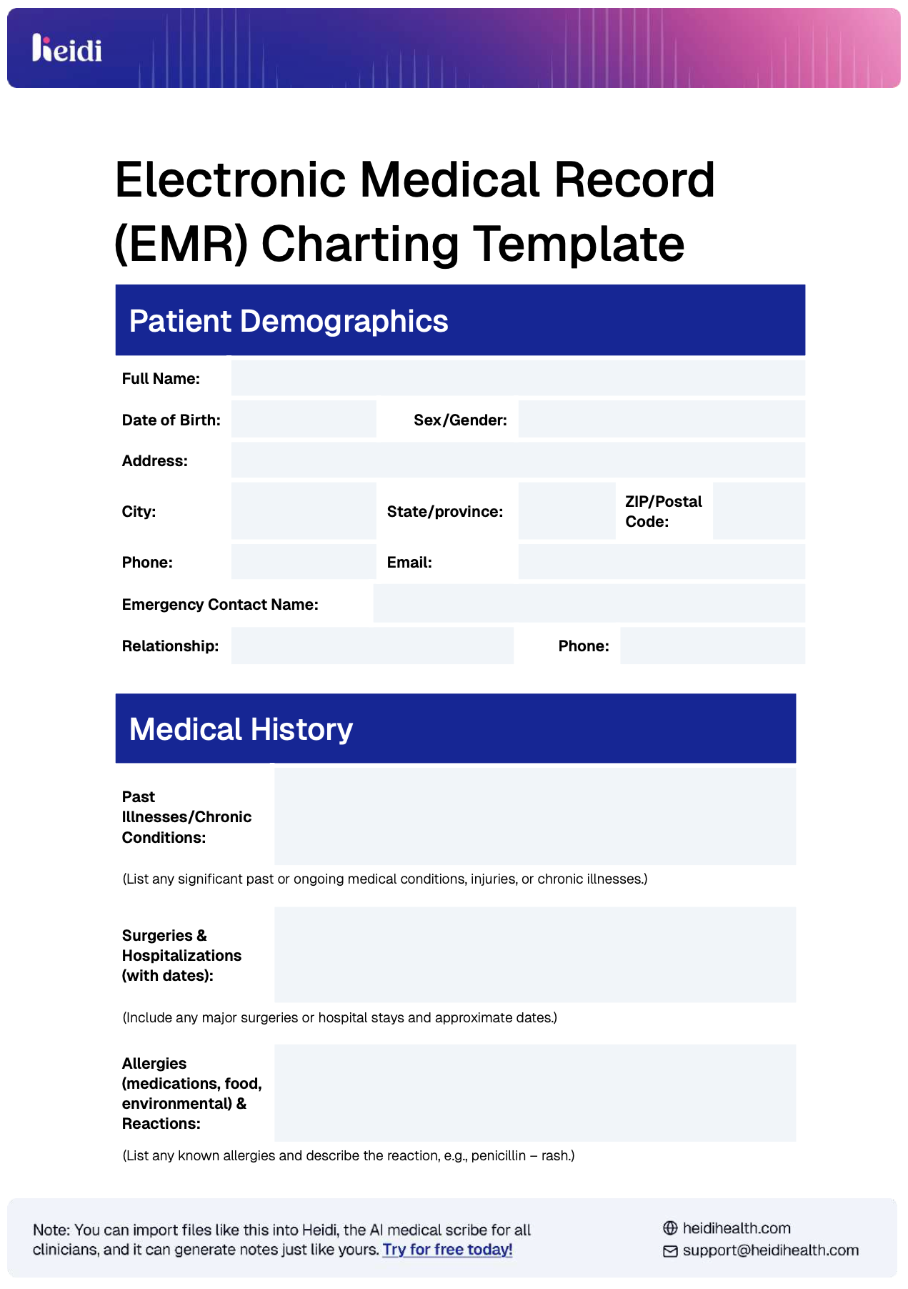A EMR Charting Template by Heidi Health