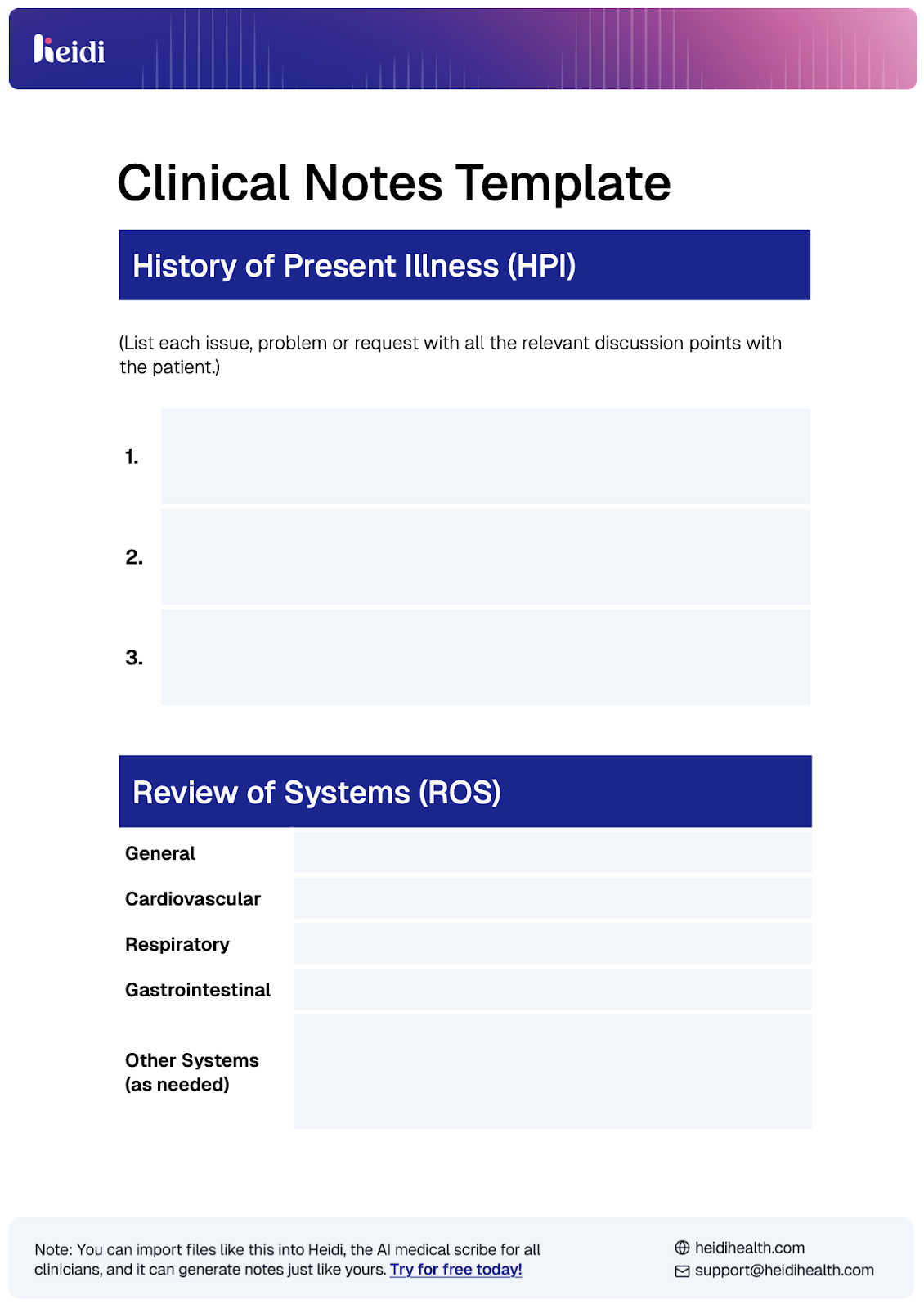 clinical notes template