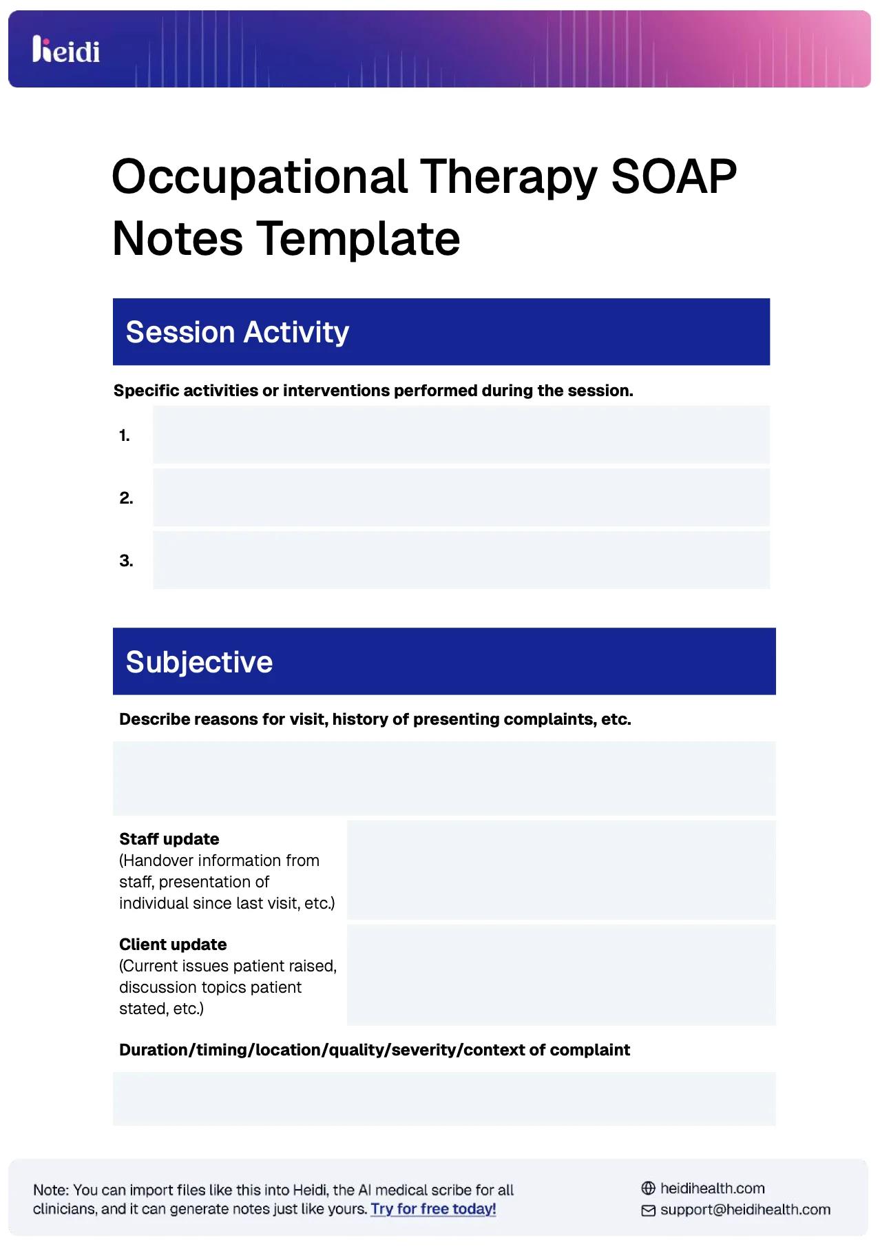 Occupational Therapy SOAP Note Template Example By Heidi Health