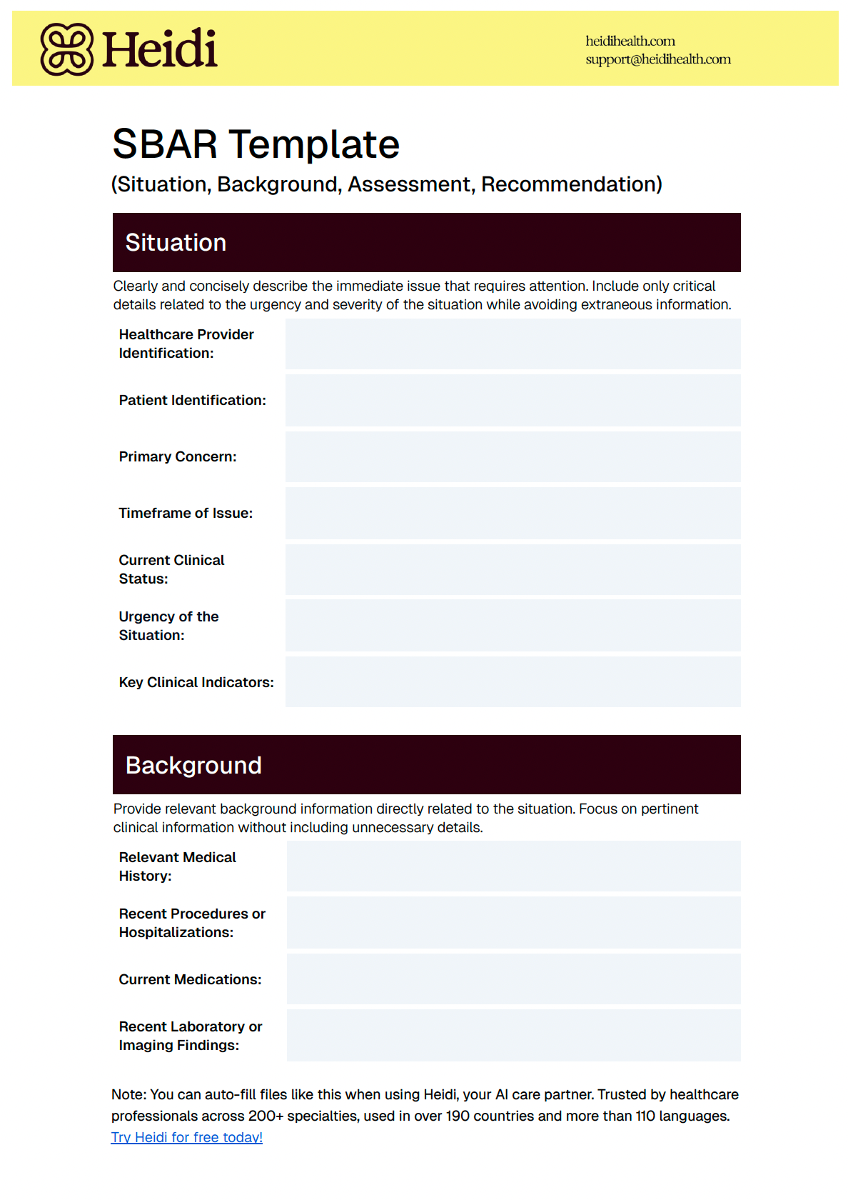 Heidi Health SBAR Template 