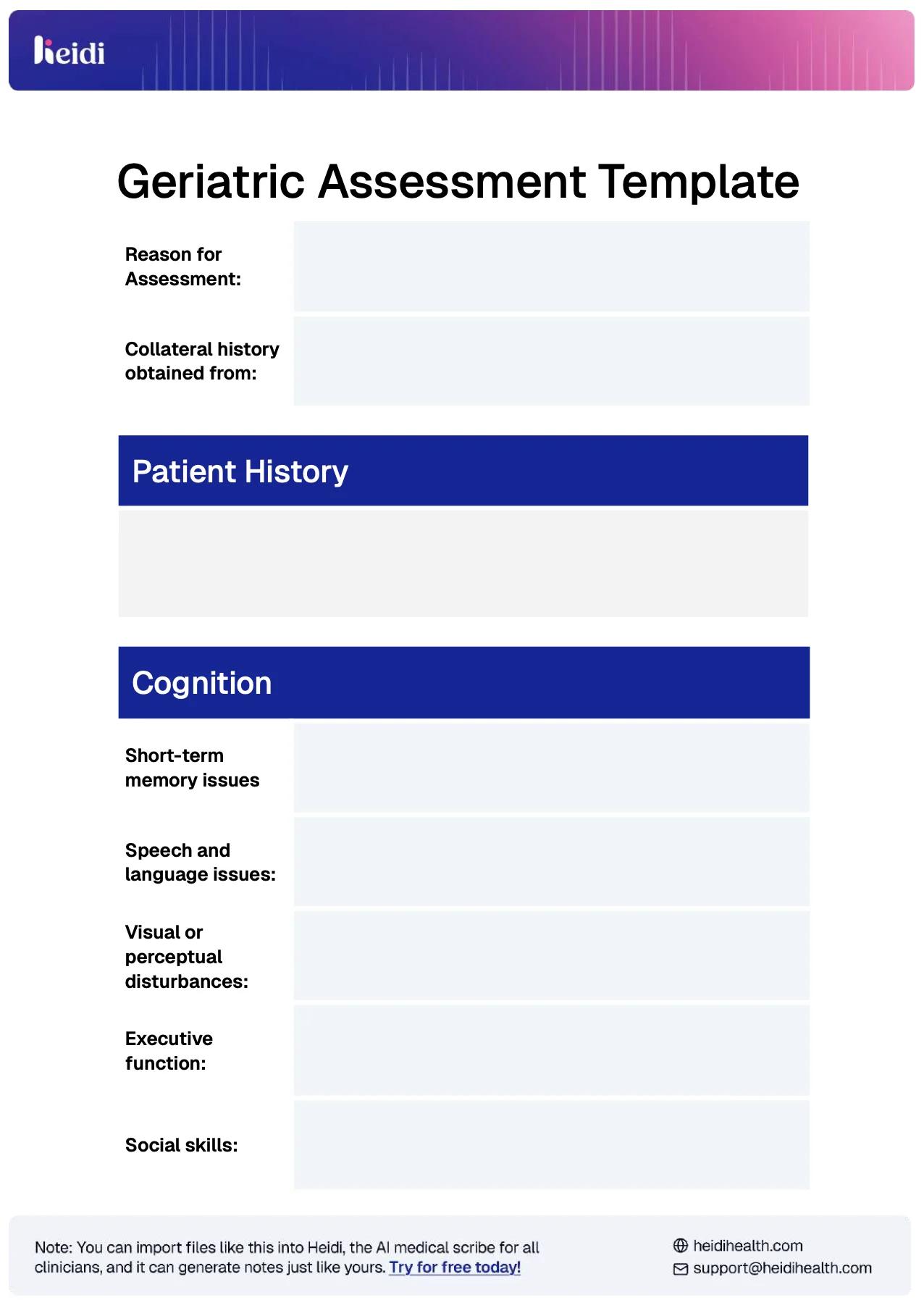 Geriatric Assessment Template Example