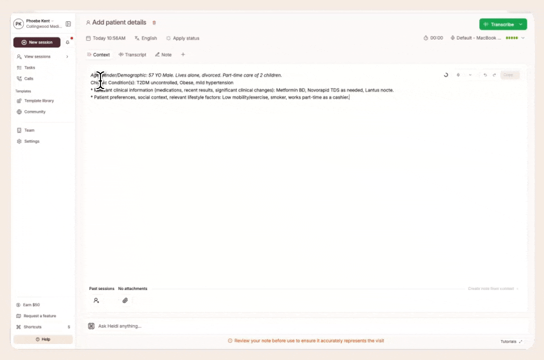 Product demonstration of a clinician reviewing notes and generating a GP Chronic Care Management Plan
