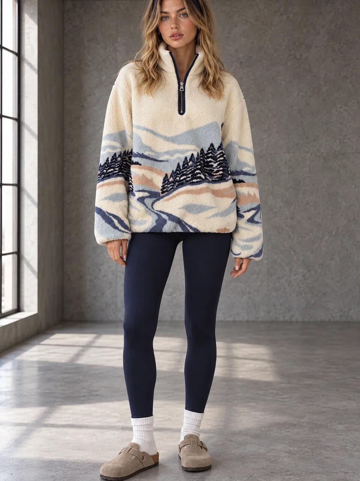 4954 Yarım Fermuarlı Polar Sweat Ekru