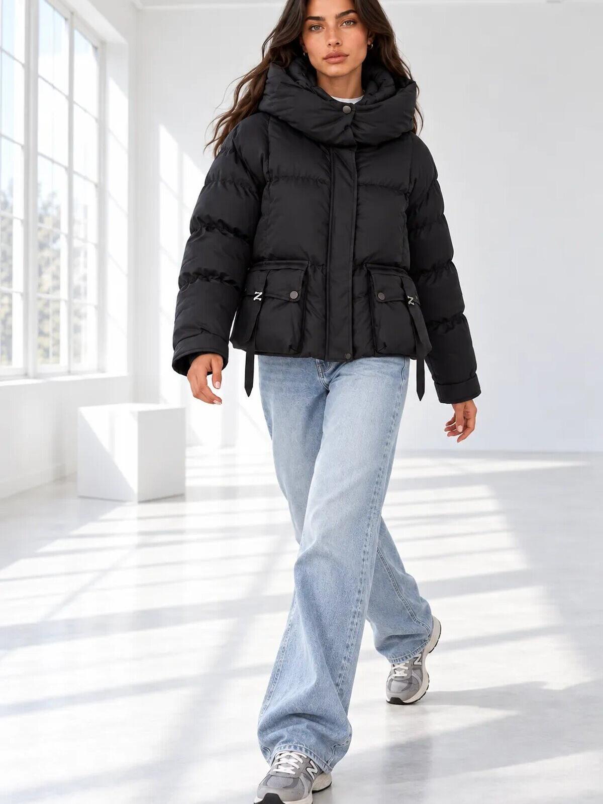 2733 Cep Toka Detaylı Şişme Mont Siyah