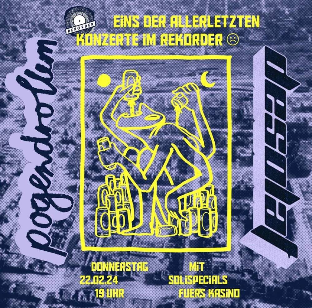 Flyer für das Konzert. Es ist in Gelb und Lila gehalten.