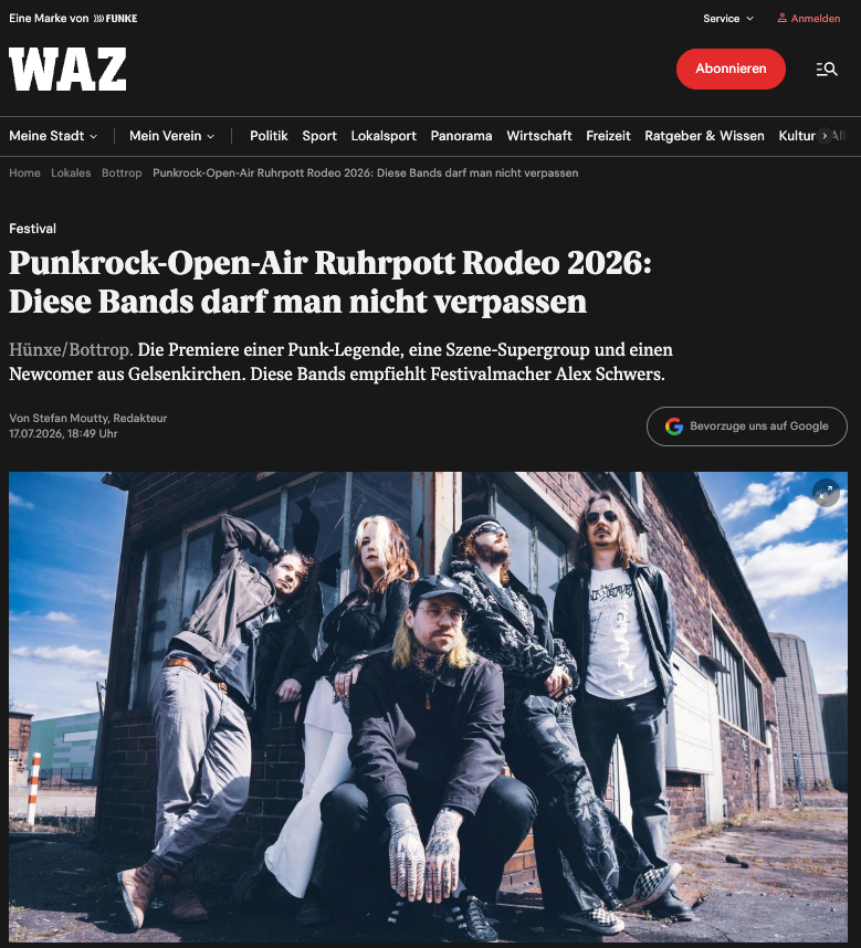 WAZ Artikel über Desolat enthält ein Foto, welches die Band vor einem zerstörten Gebäude zeigt
