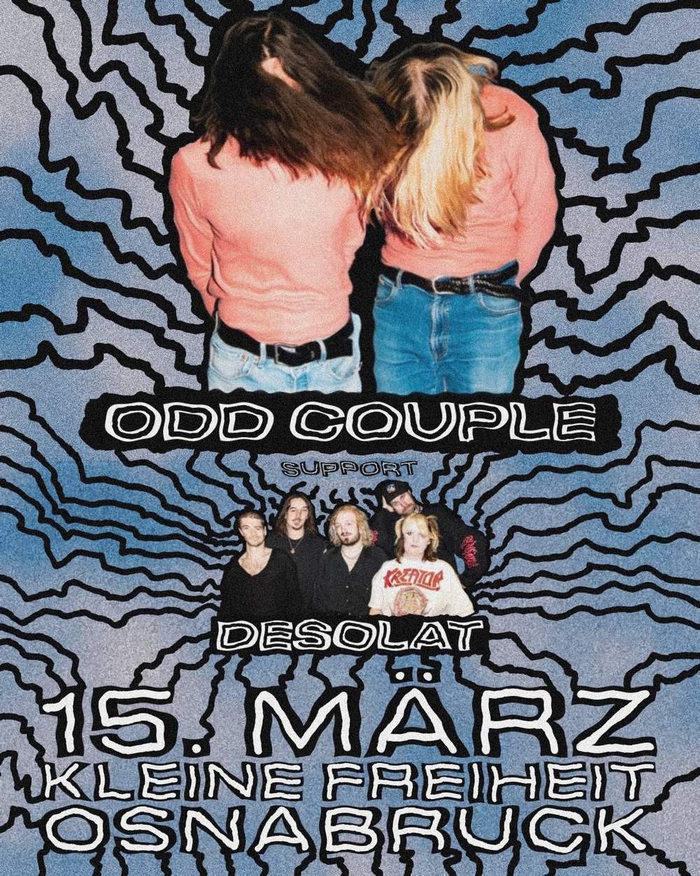 shiny cloudy background with a lot of black lines surrounding the pictures of both bands