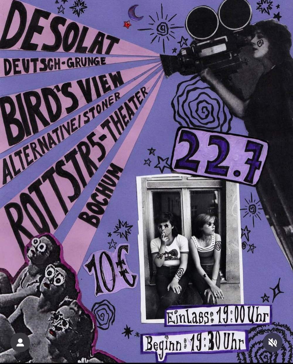 Flyer für das Konzert im Rottstr5Theater Bochum mit Bird's View