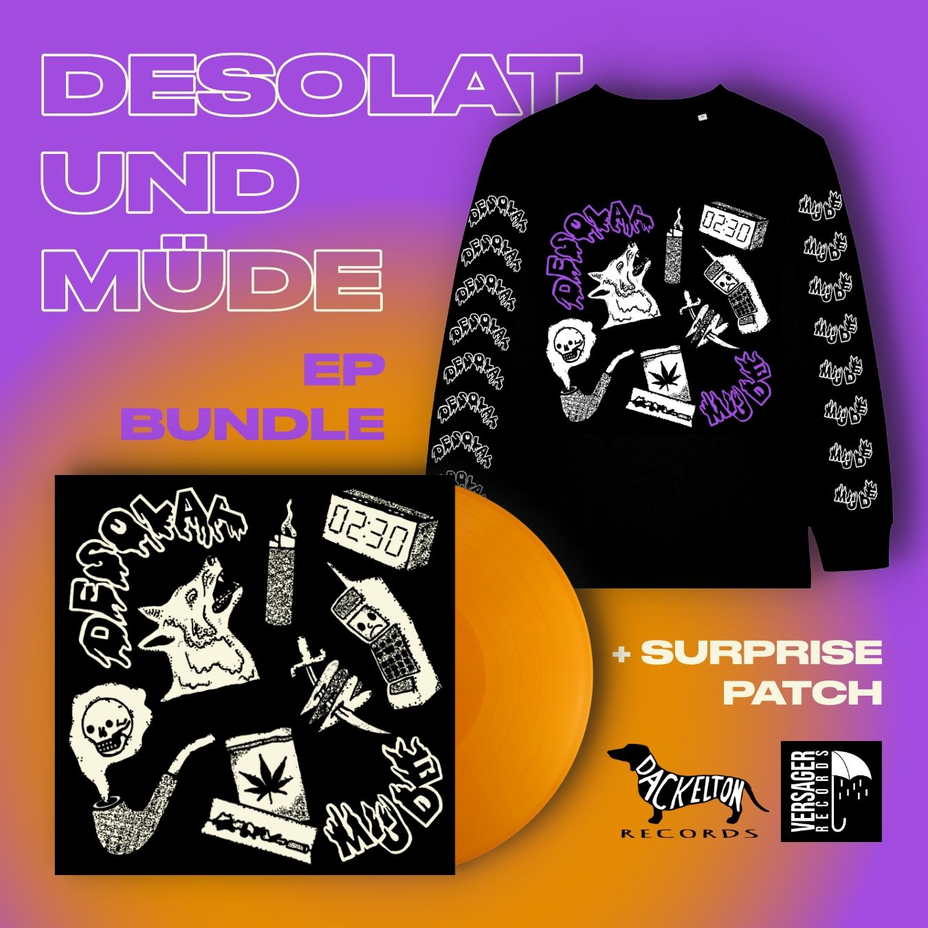 Produktfotos des "desolat und müde" Bundle