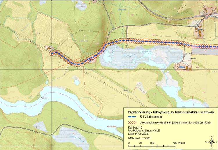 Tegnforklaring - tilknytning av Mølnhusbekken kraftverk