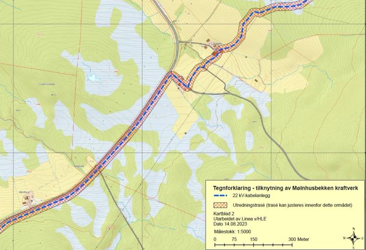 Tegnforklaring - tilknytning av Mølnhusbekken kraftverk