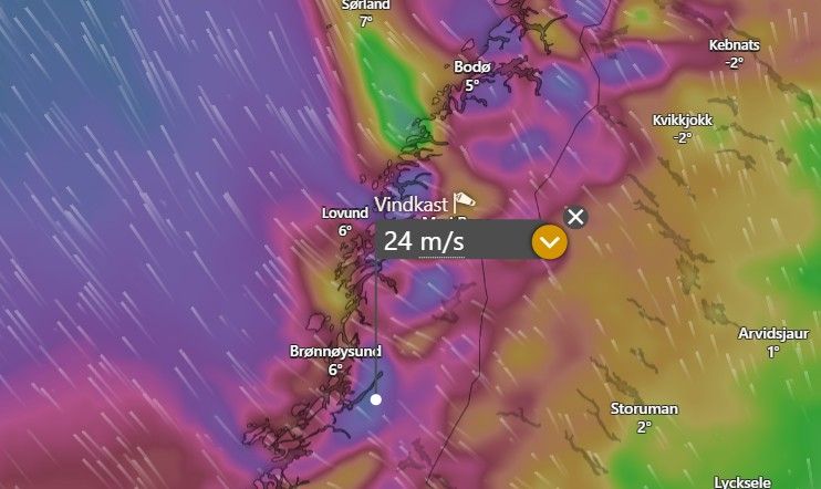 Mer sterk vind på vei innover Helgeland i morgen tirsdag
