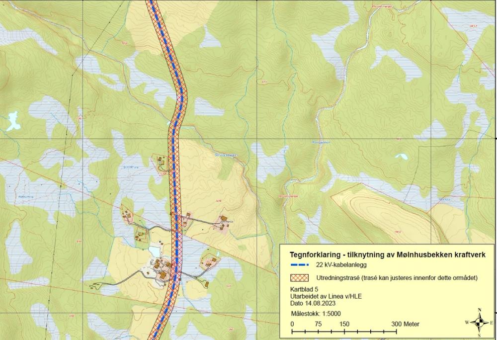 Tegnforklaring - tilknytning av Mølnhusbekken kraftverk