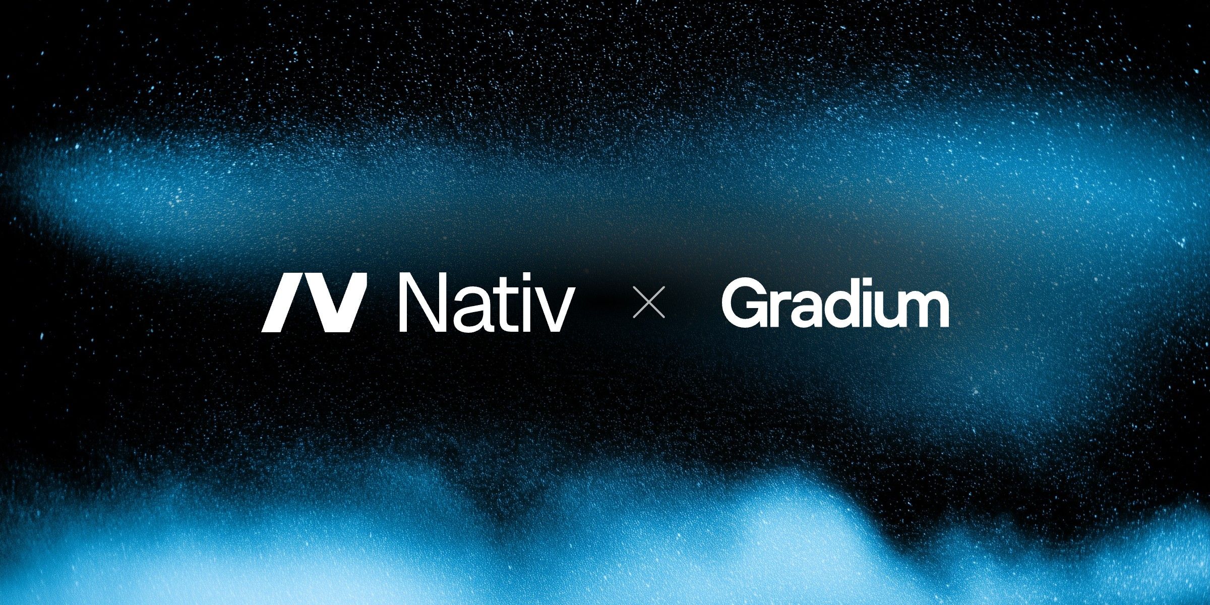 The Nativ and Gradium logos in white over soft bands of blue nebula.