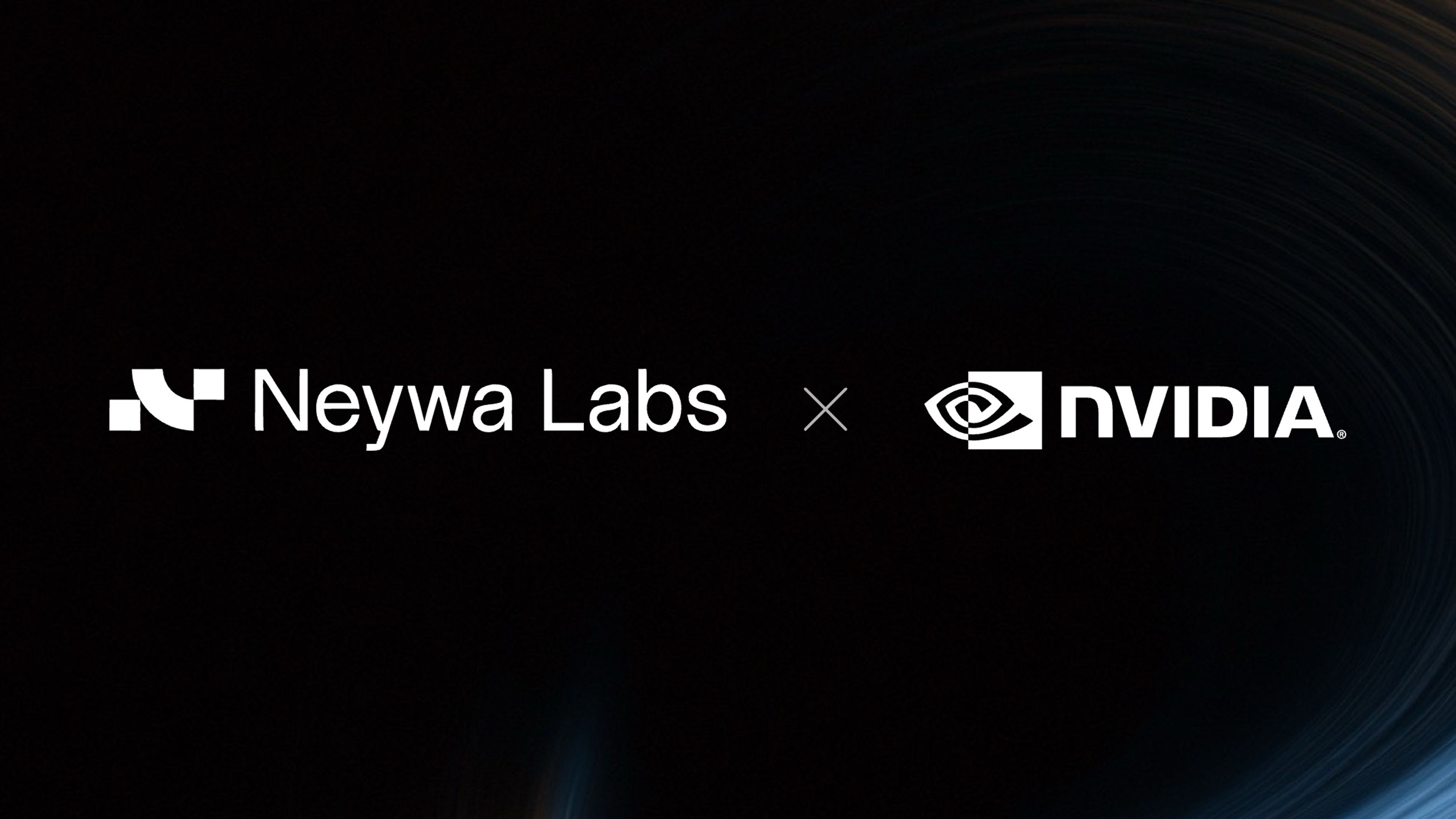 The Neywa Labs and NVIDIA logos in white inside a blue and copper orbit of light.
