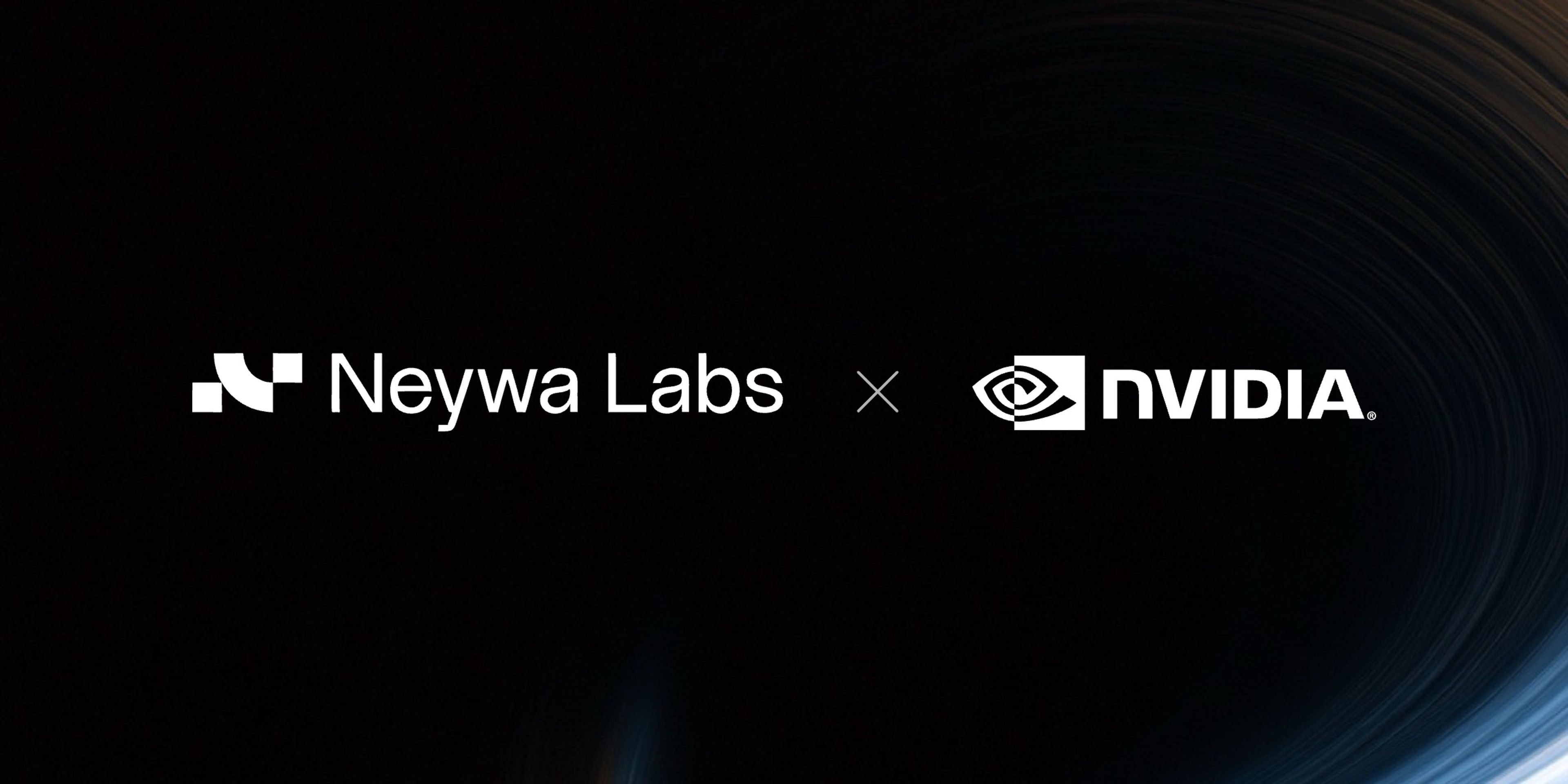 The Neywa Labs and NVIDIA logos in white inside a blue and copper orbit of light.