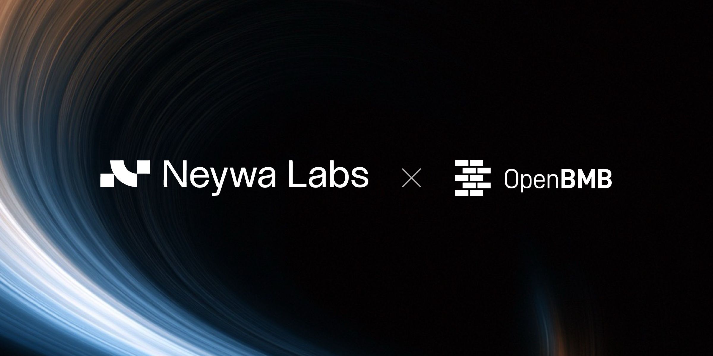 The Neywa Labs and OpenBMB logos in white inside a blue, cream and copper orbit of light.