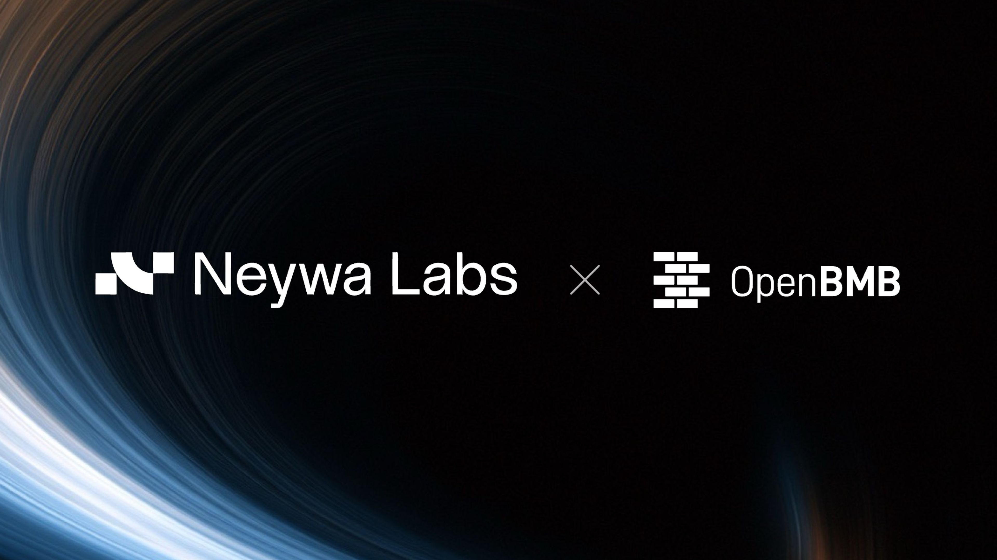 The Neywa Labs and OpenBMB logos in white inside a blue, cream and copper orbit of light.