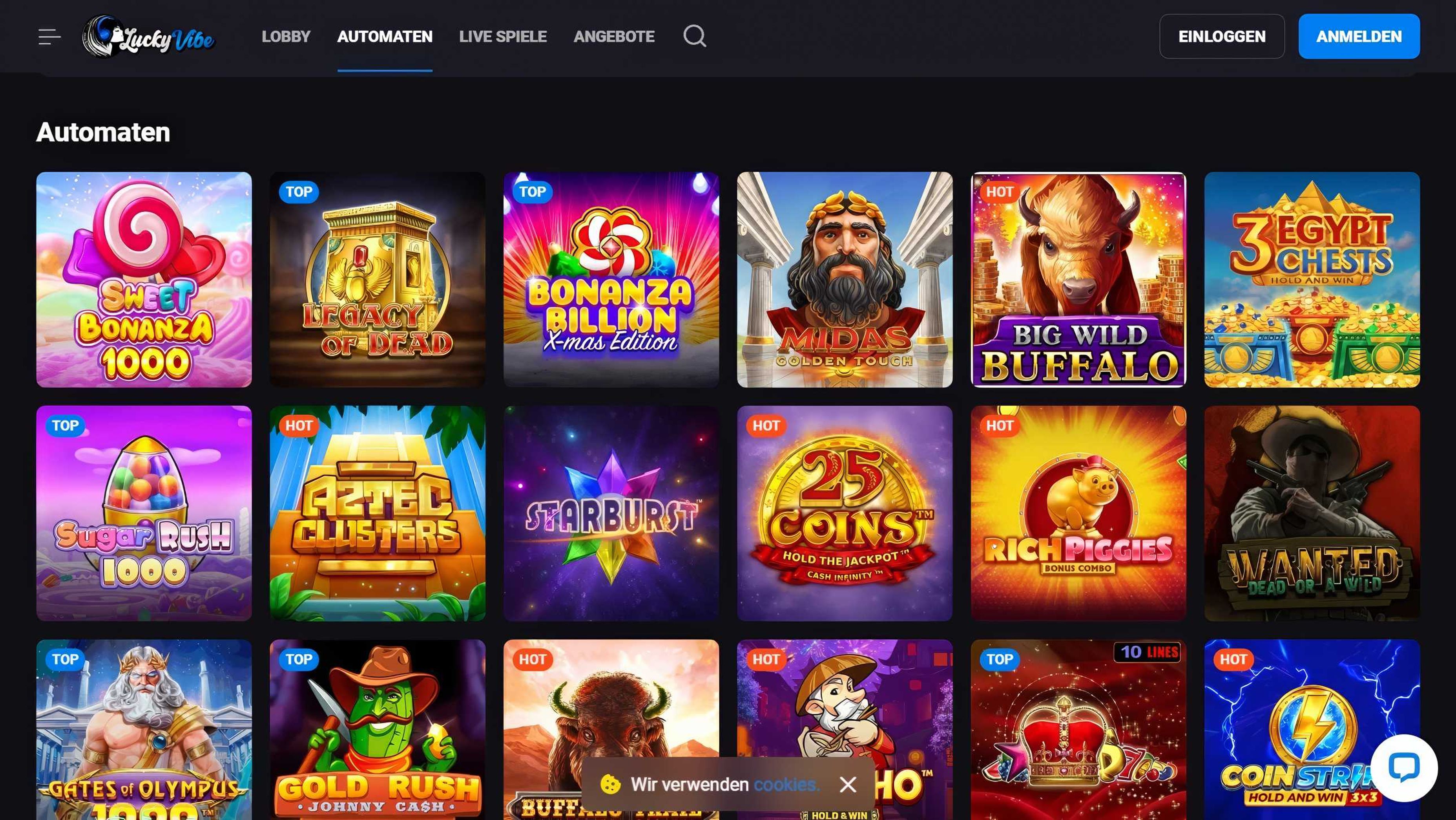 Lucky Vibe Casino desktop screenshot 2