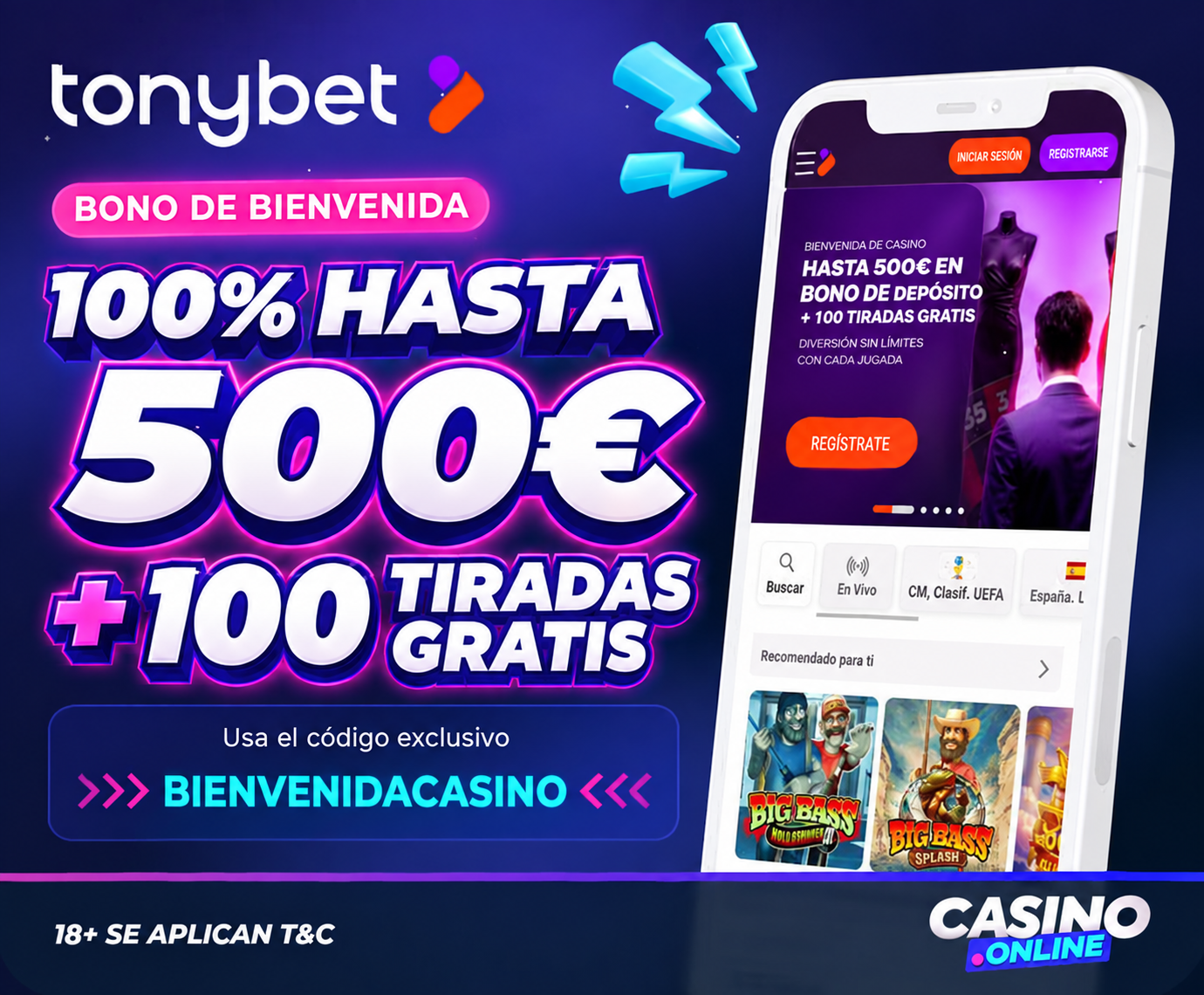 Bono de bienvenida de Tonybet Casino en España.