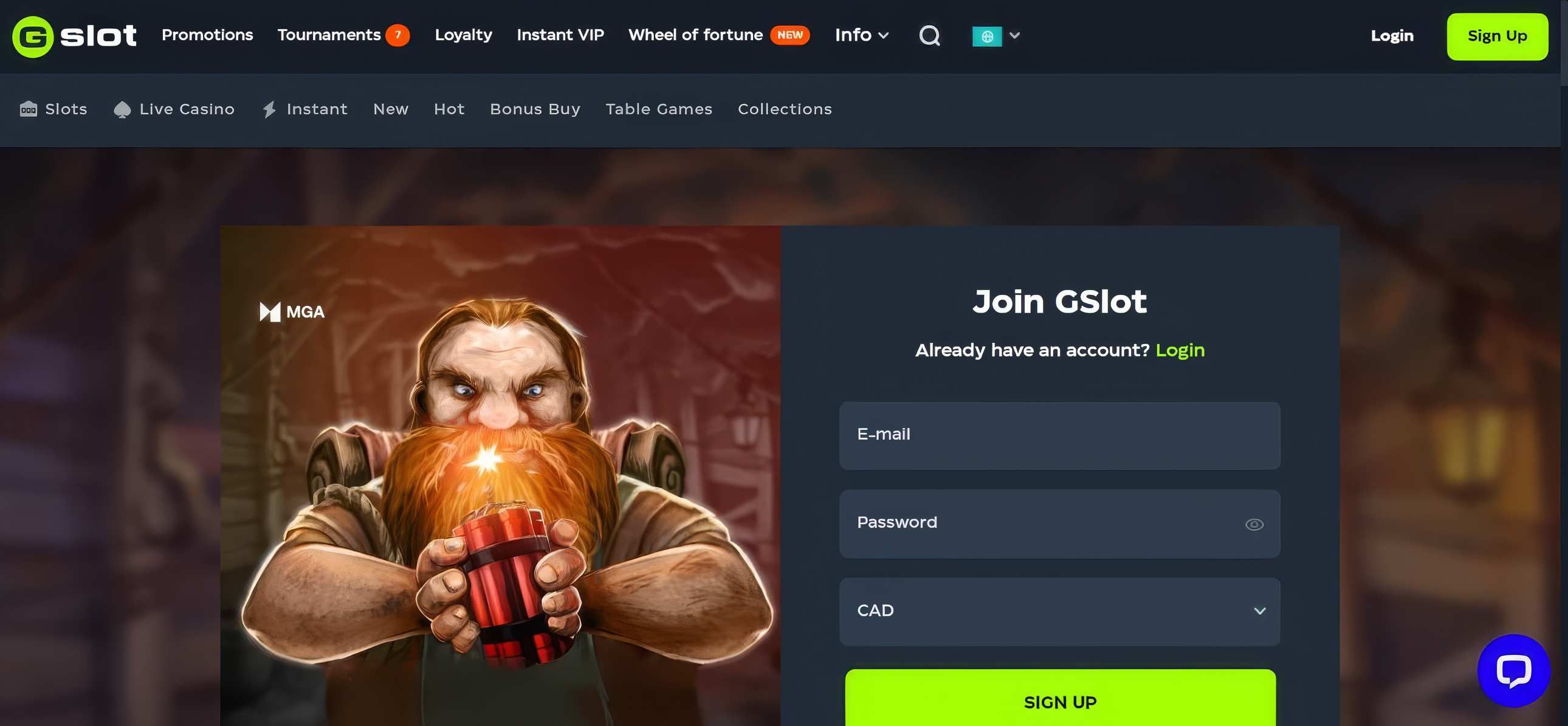 GSlot Casino desktop screenshot 1