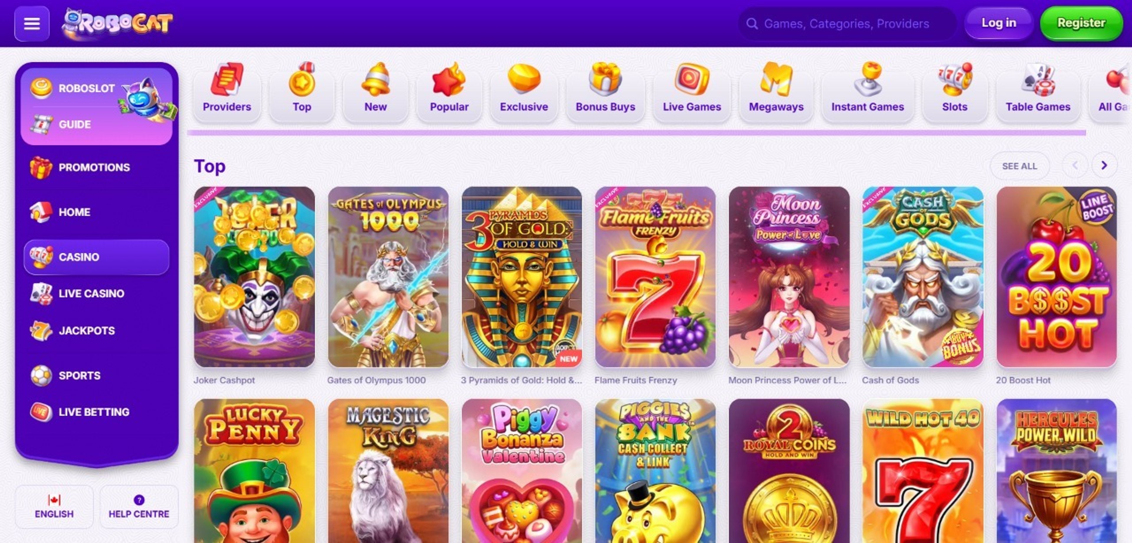 RoboCat Casino desktop screenshot 2