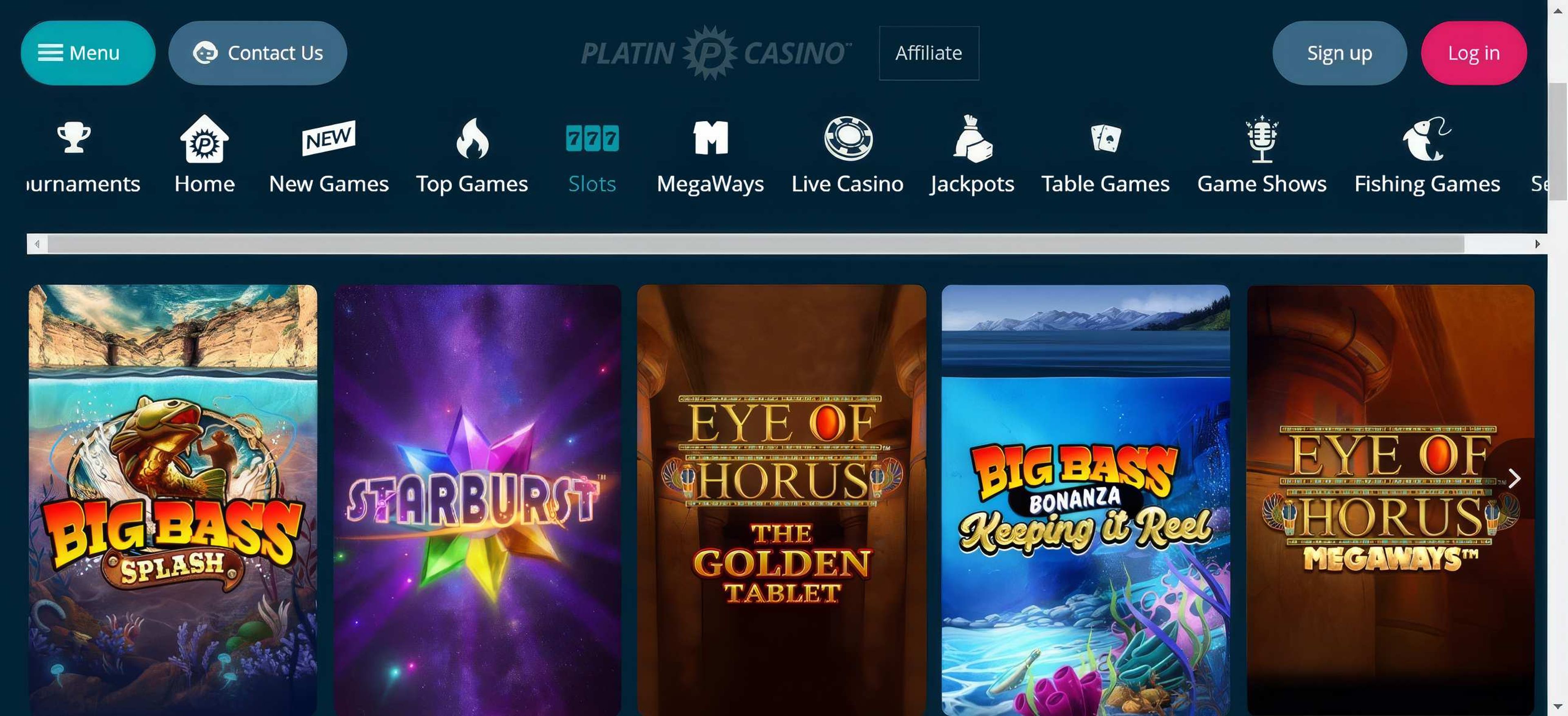 Platin Casino desktop screenshot 2