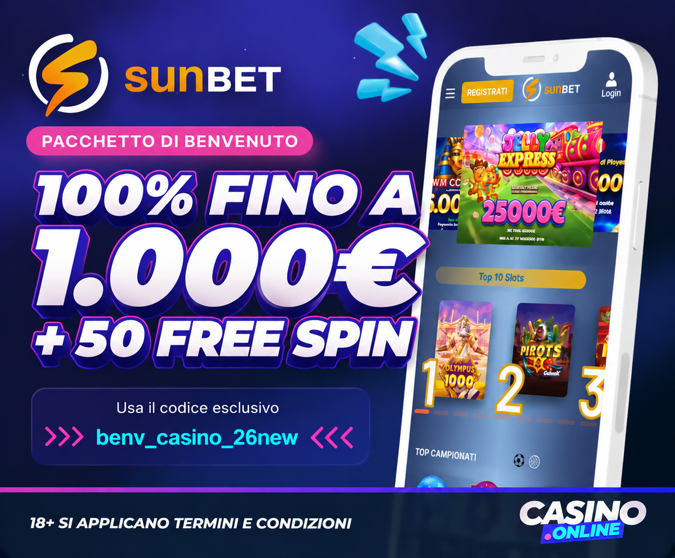 Sunbet.it Casino Bonus di Benvenuto sul Deposito