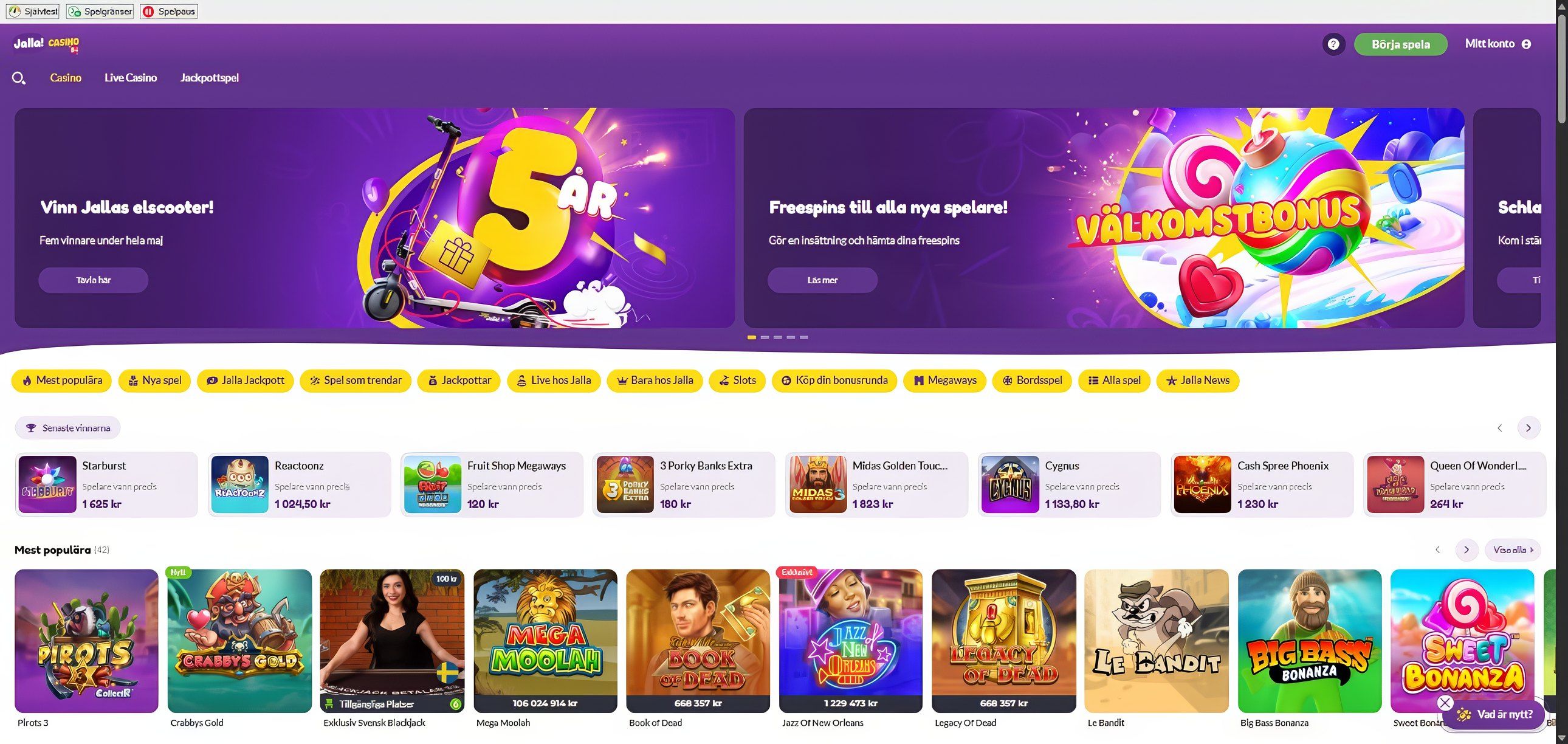 Jalla Casino desktop screenshot 1