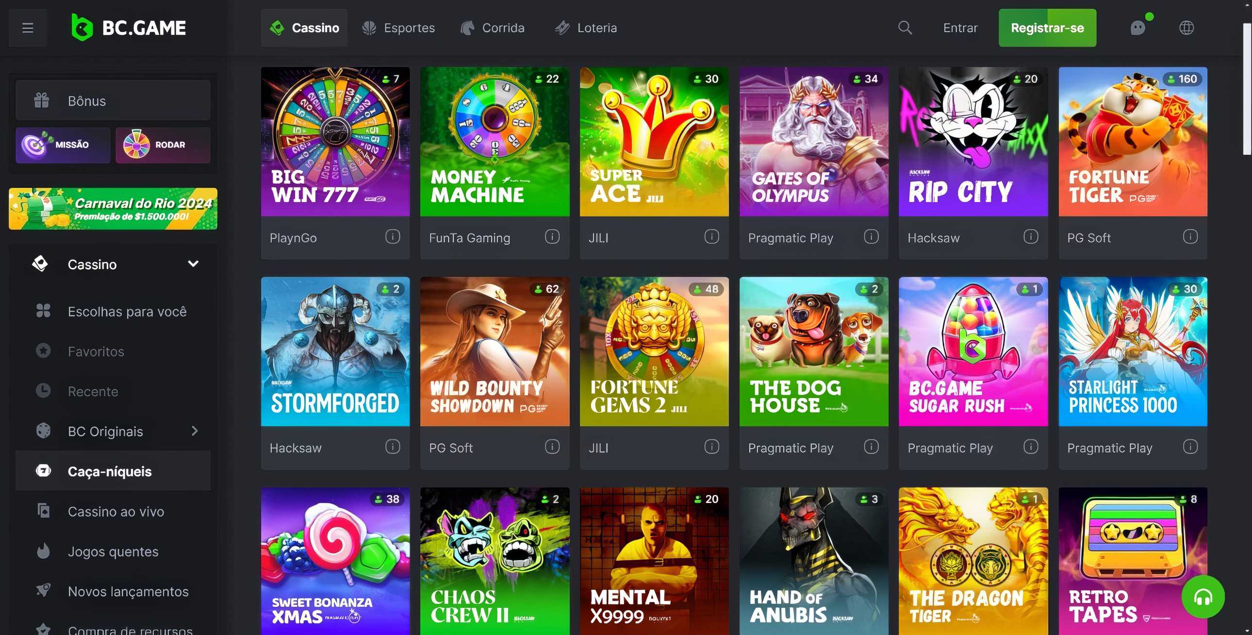 BC GAME desktop slots