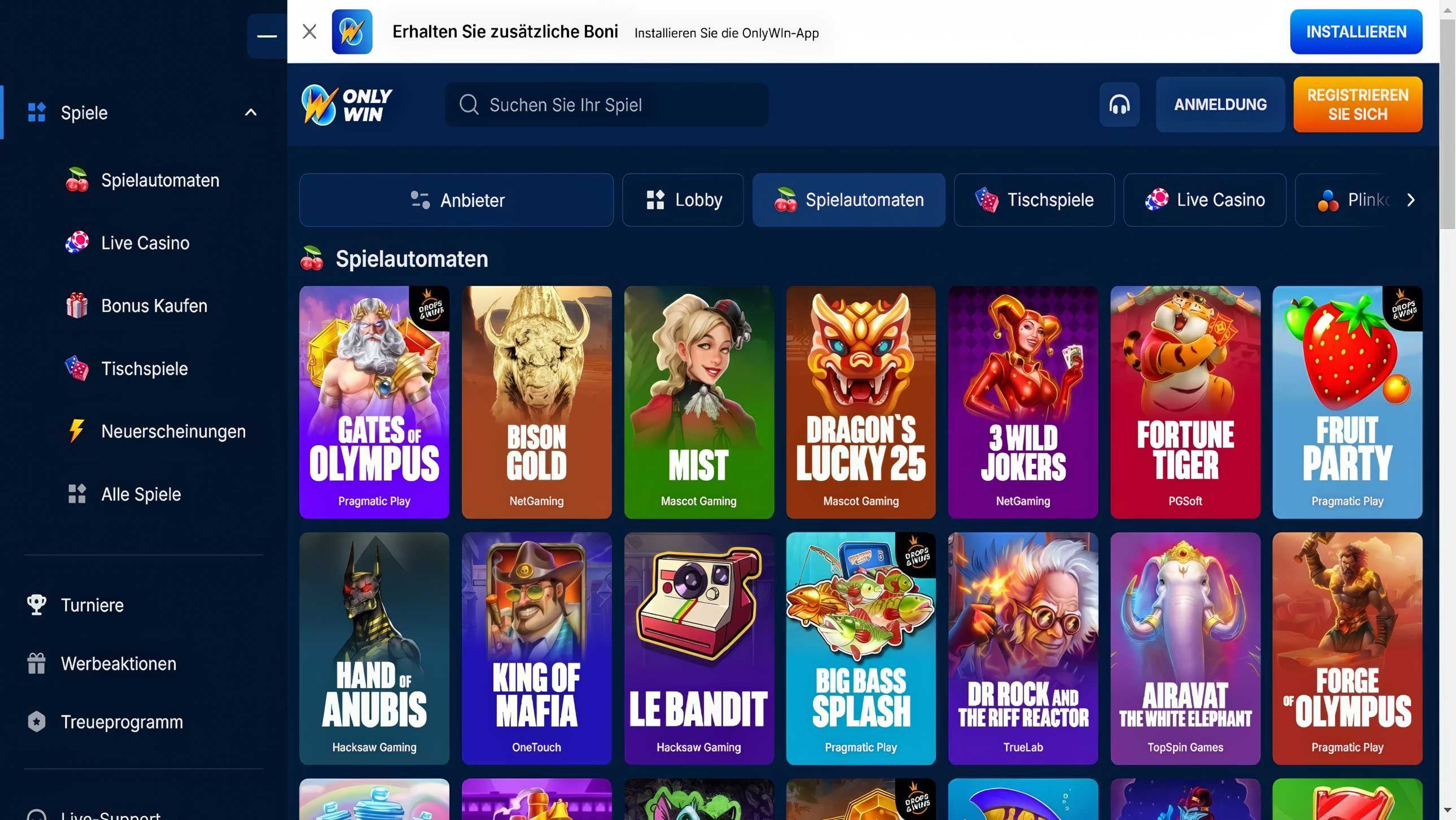 OnlyWin Casino desktop screenshot 2