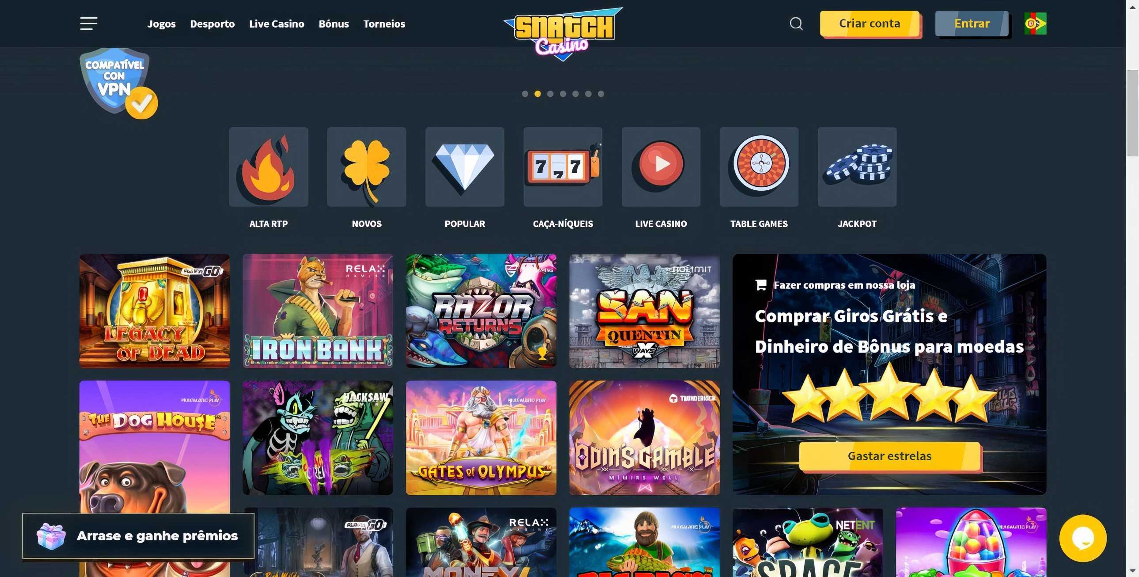 Snatch Casino desktop screenshot 1