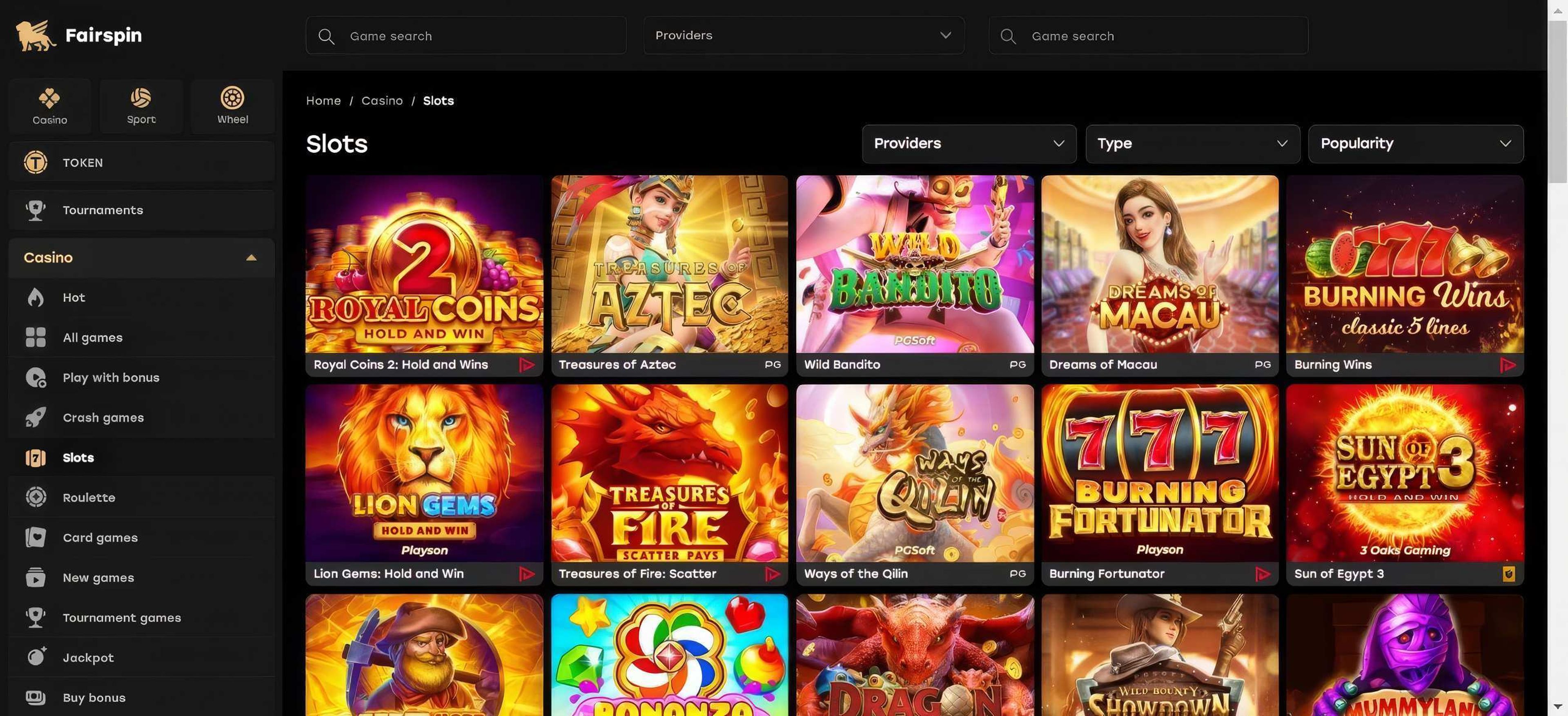 Fairspin Casino desktop screenshot 2