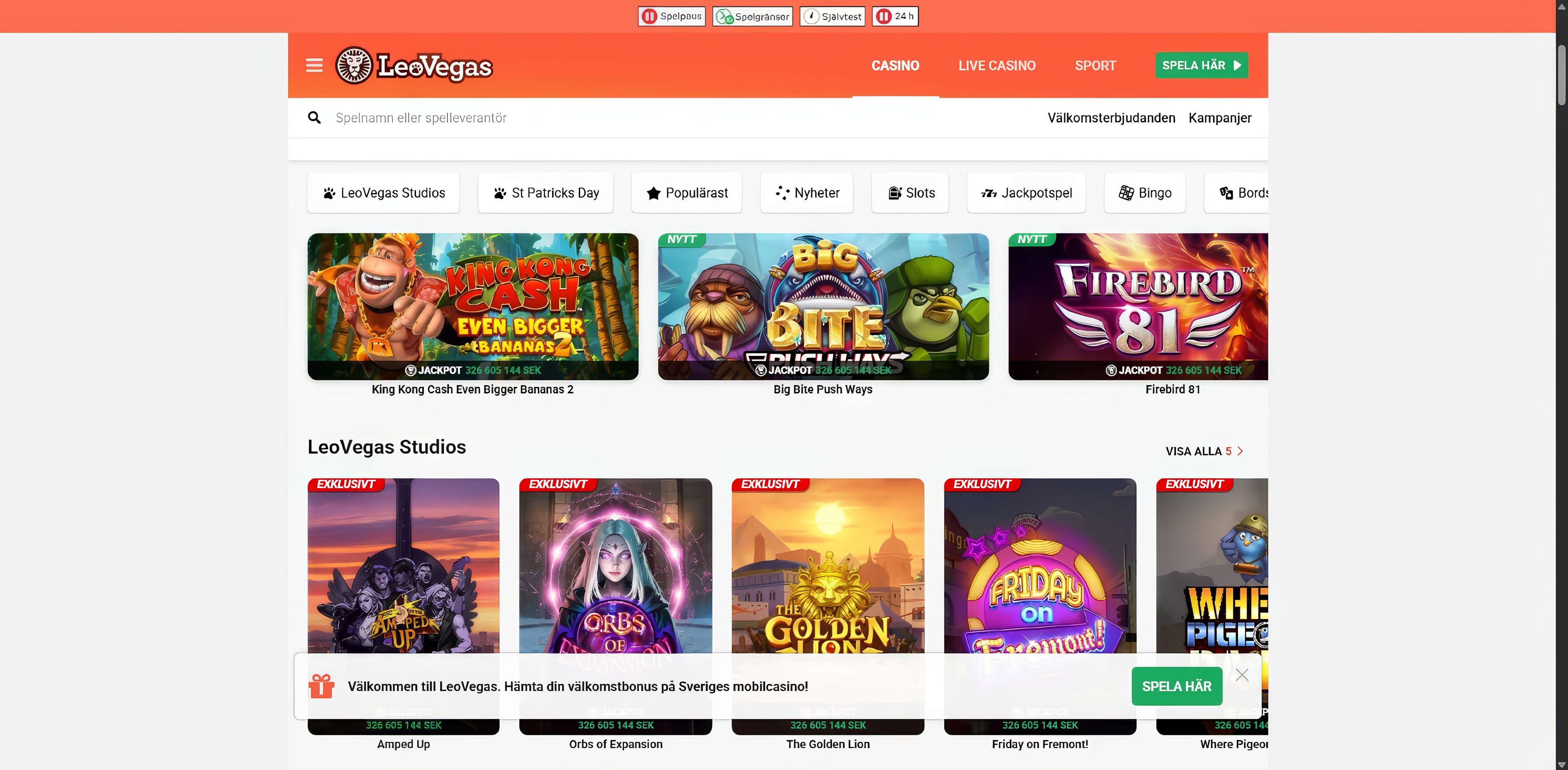 LeoVegas desktop screenshot 1