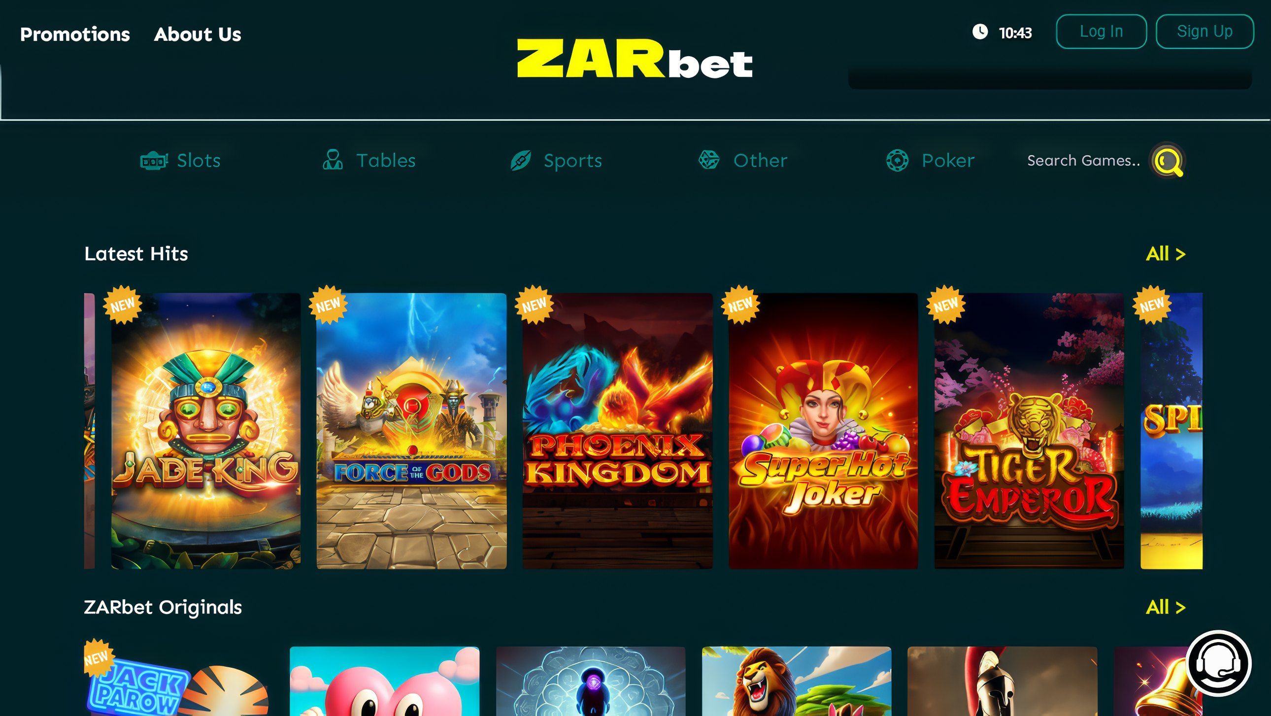 ZARbet Casino desktop screenshot 2
