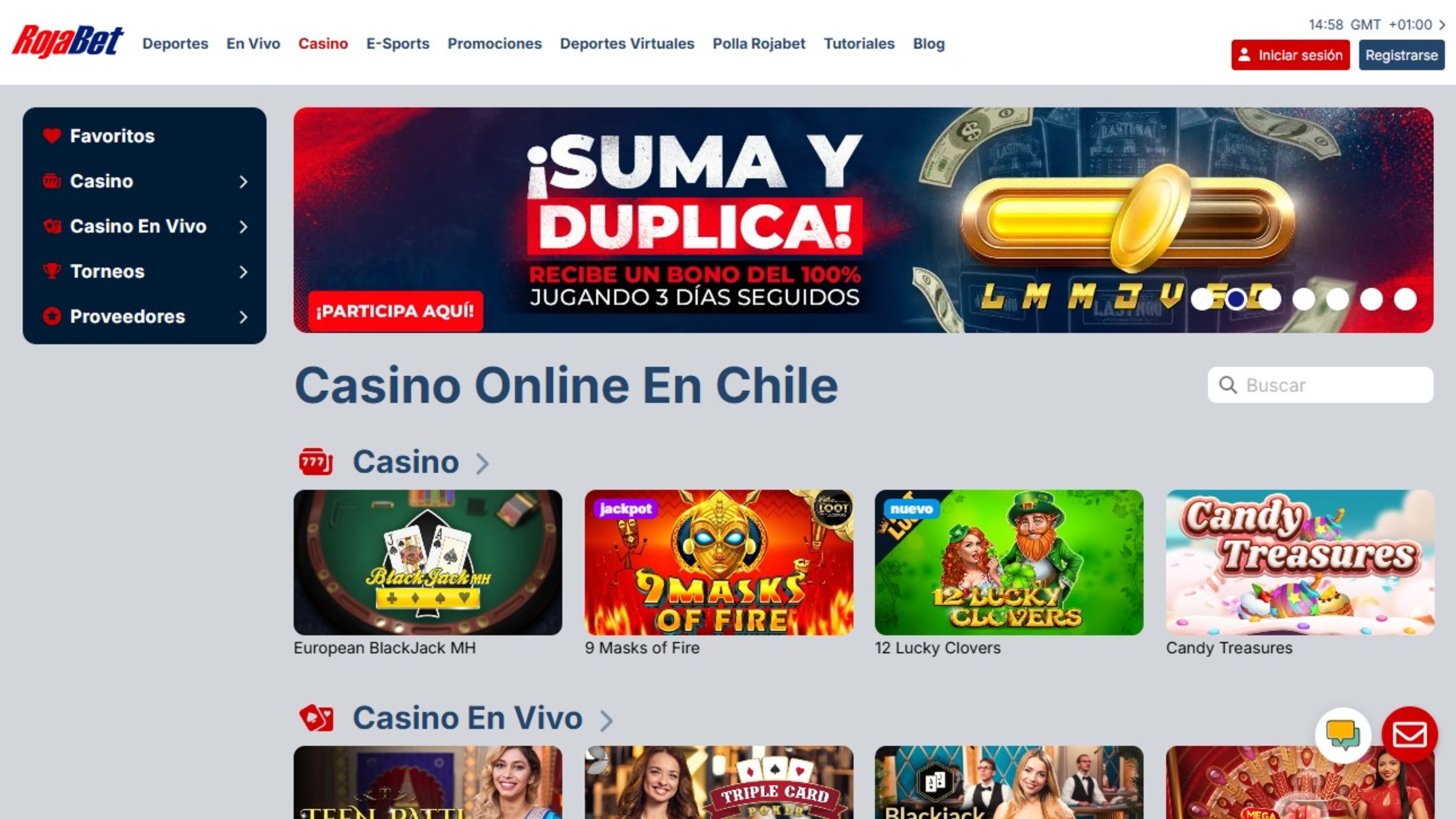 Rojabet desktop screenshot 1