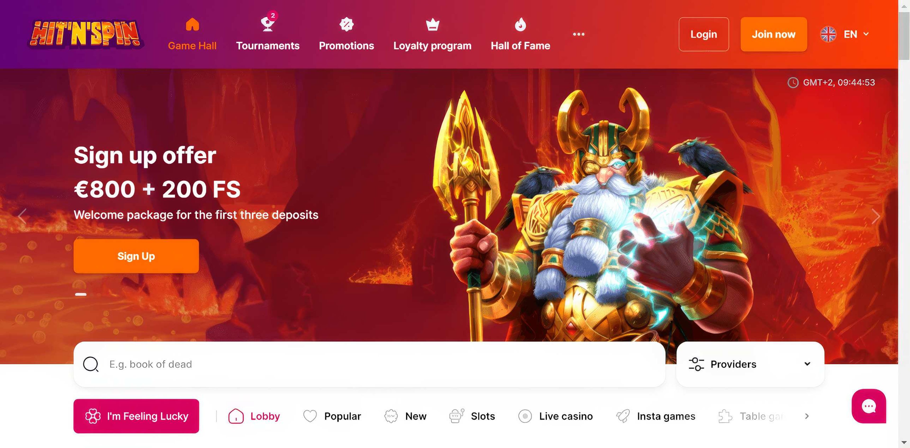 Hitnspin Casino desktop screenshot 1