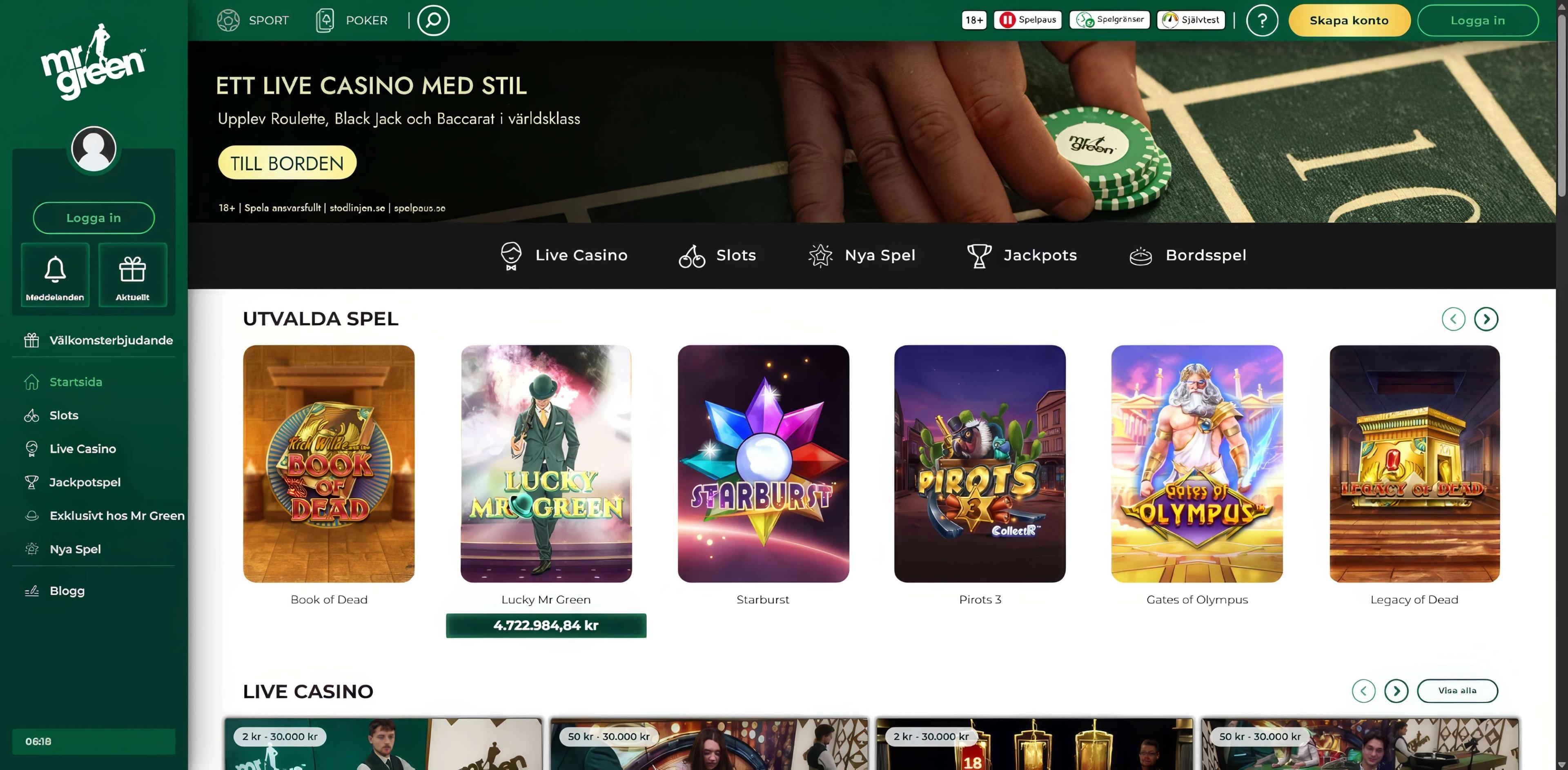 Mr Green desktop screenshot 1