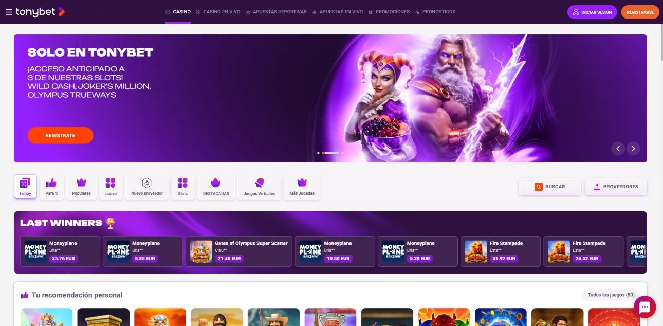 TonyBet desktop screenshot 1