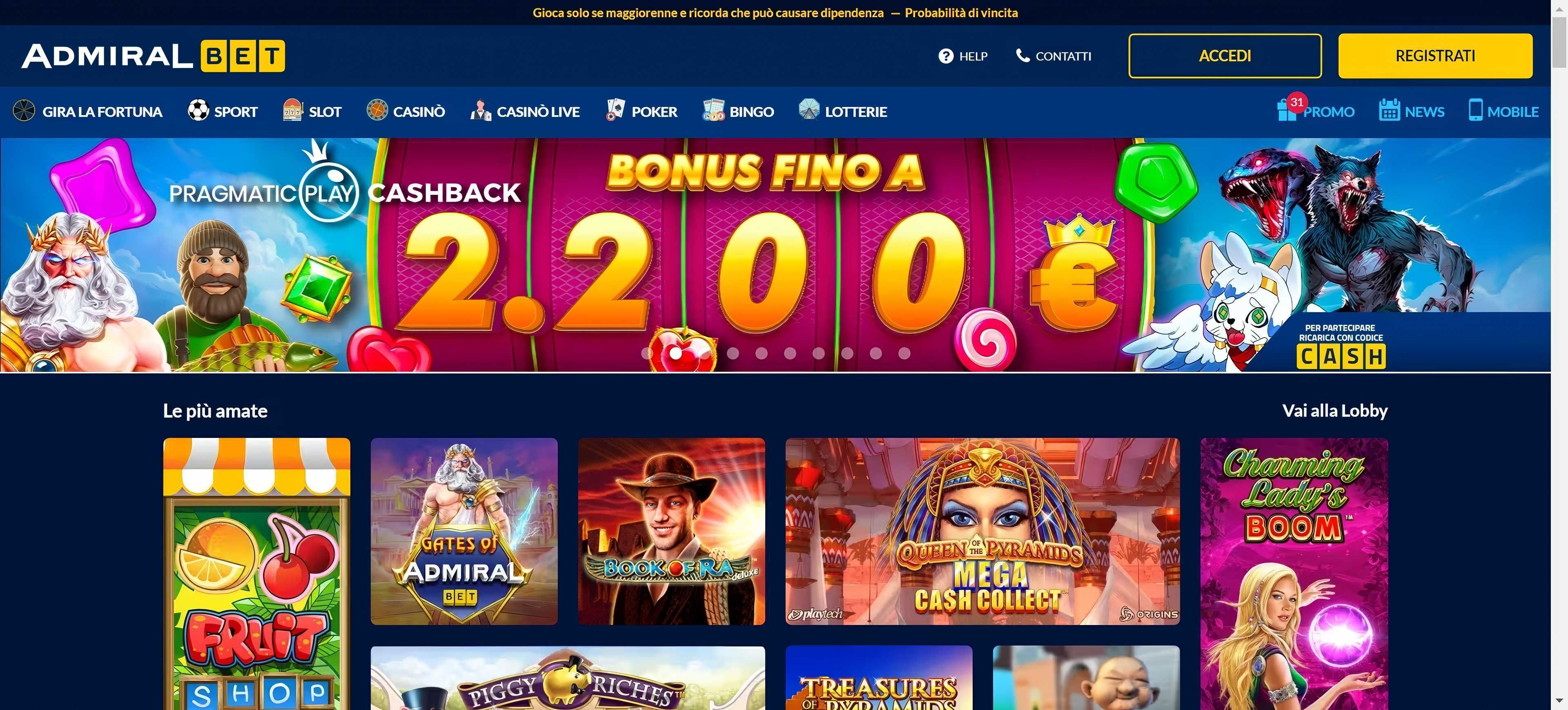 Admiralbet.it desktop screenshot 2