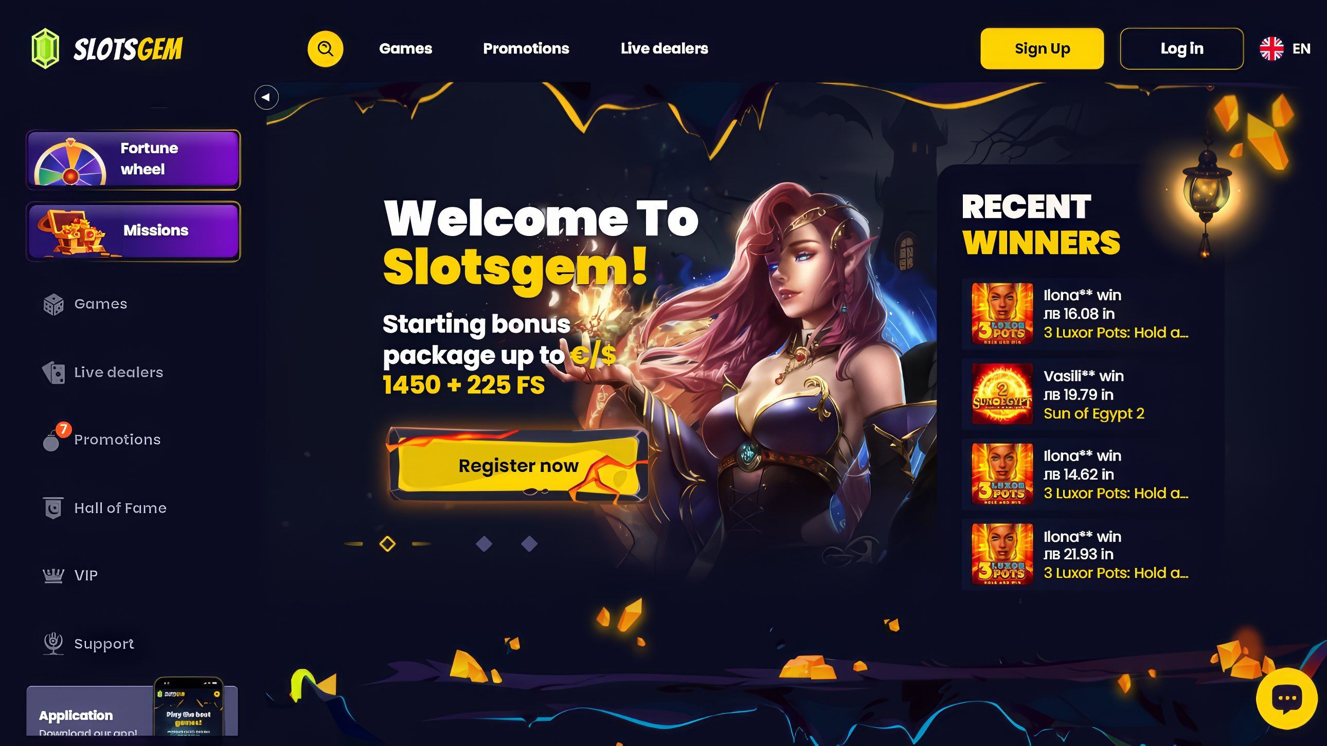 SlotsGem Casino desktop screenshot 1