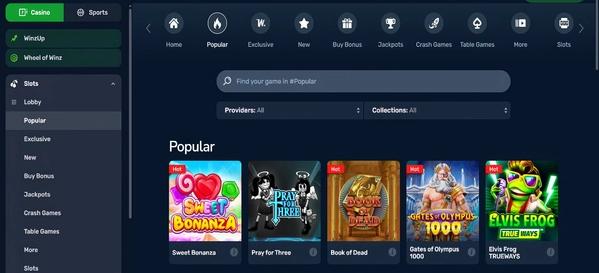 Winz Casino Brasil desktop slots