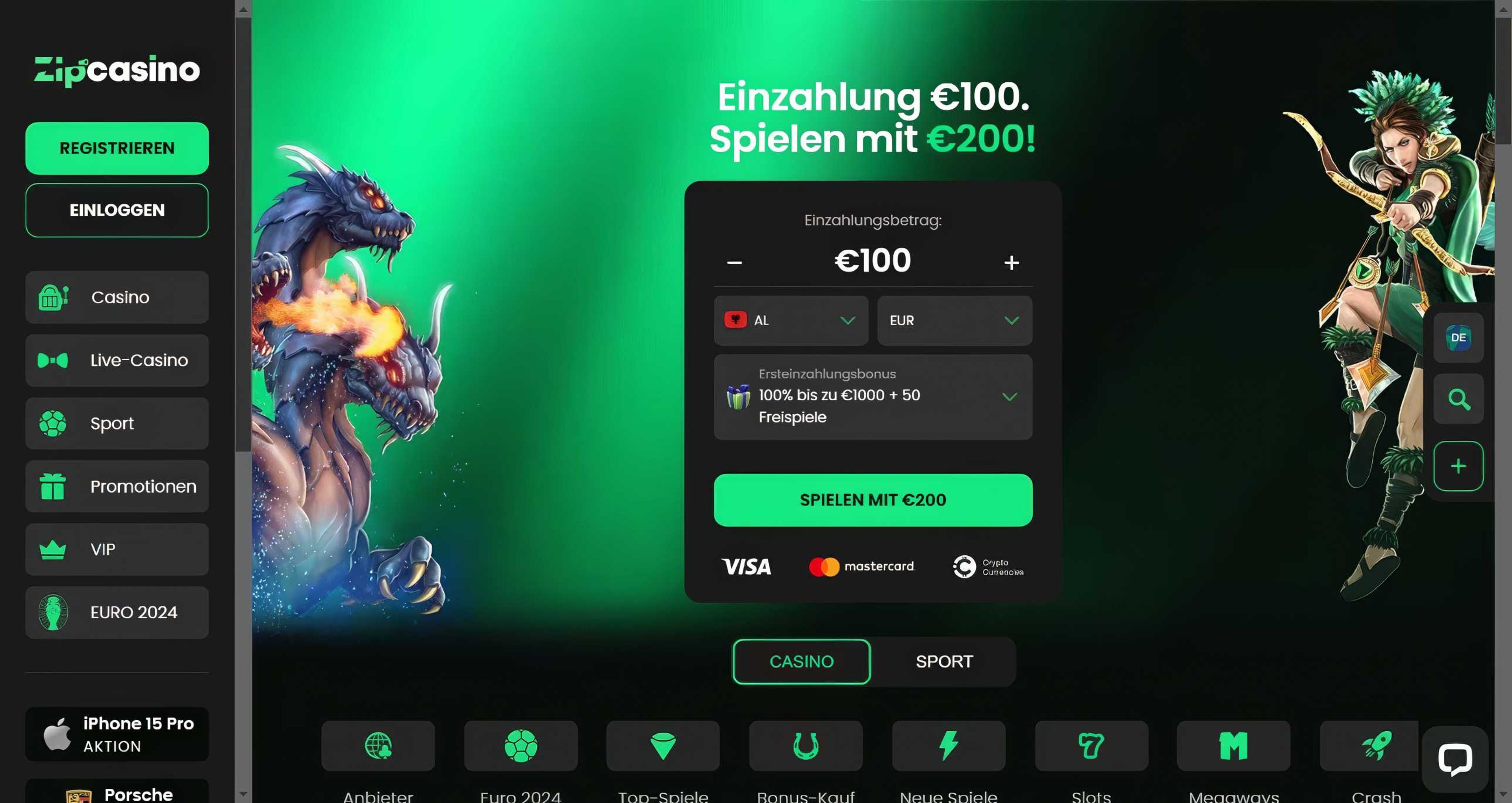 Zipcasino desktop screenshot 1