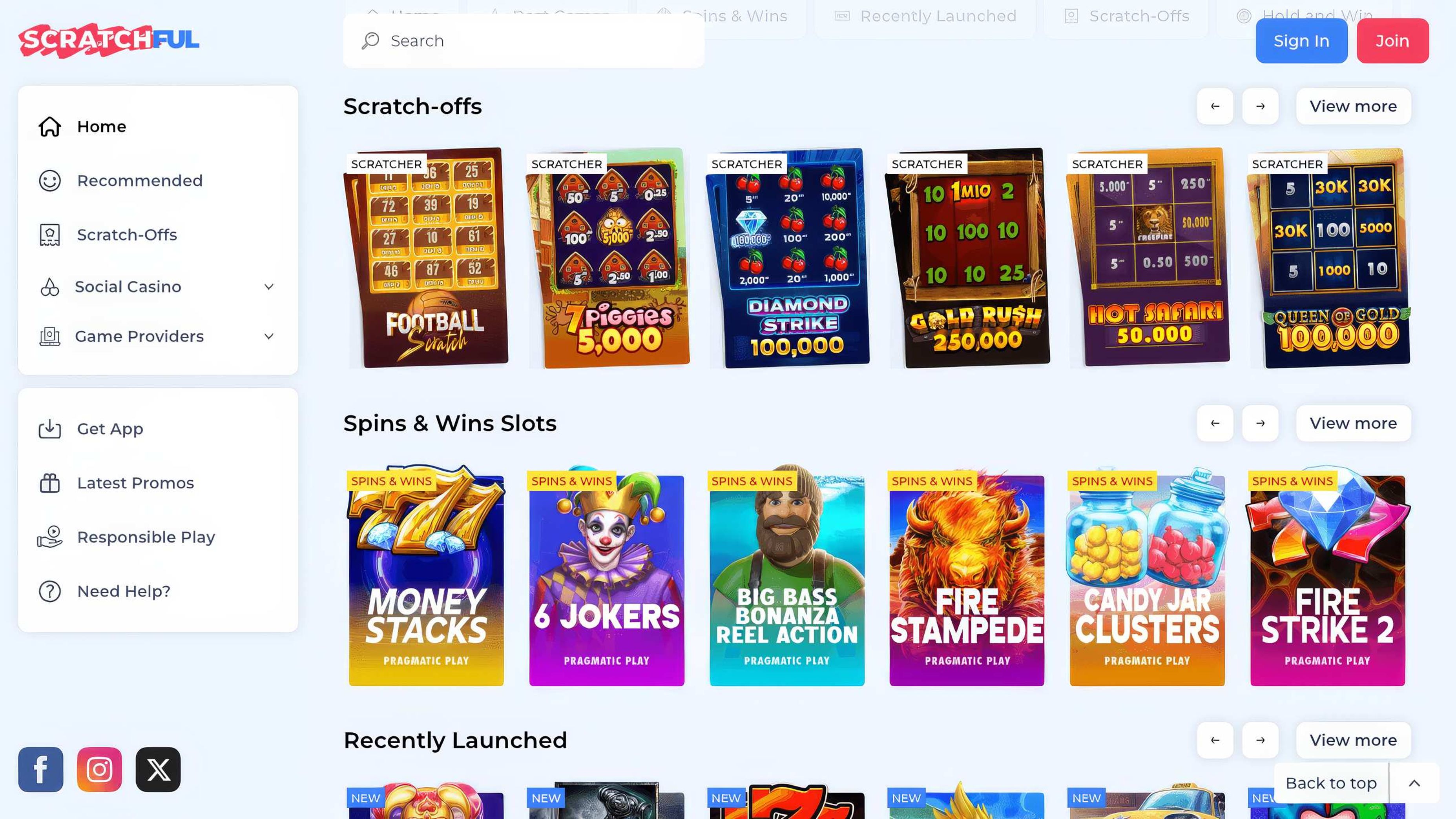 Scratchful Casino desktop screenshot 2