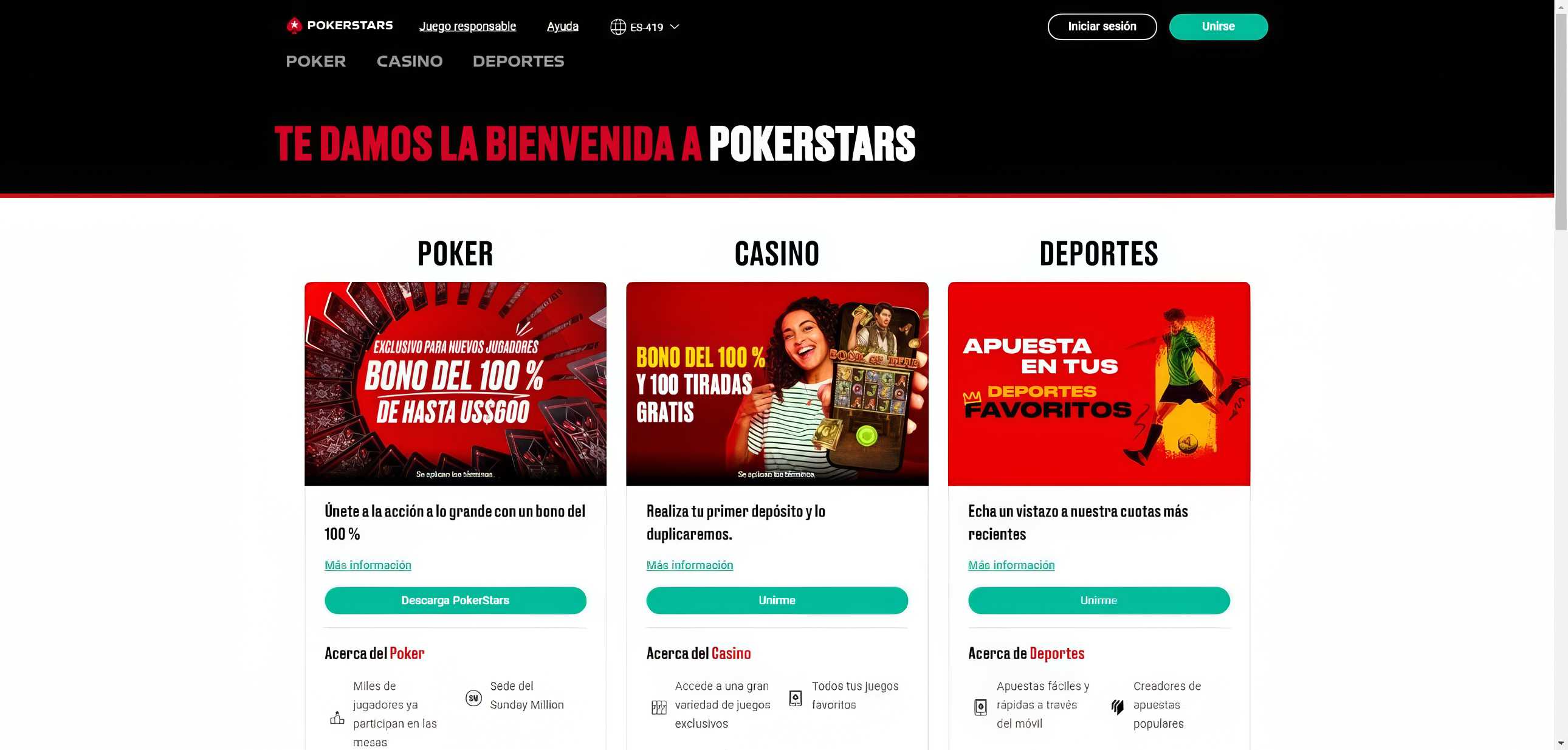 Página de inicio de casino de PokerStars Casino