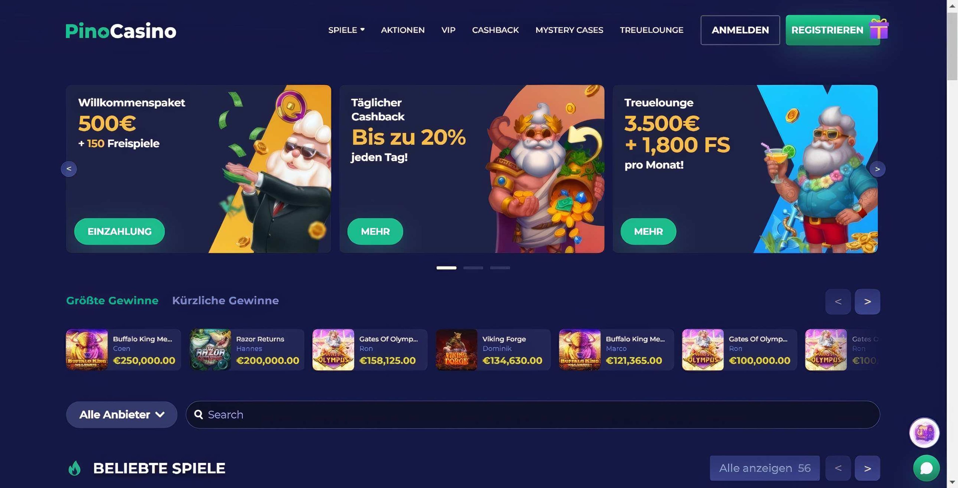 Pino Casino desktop screenshot 1