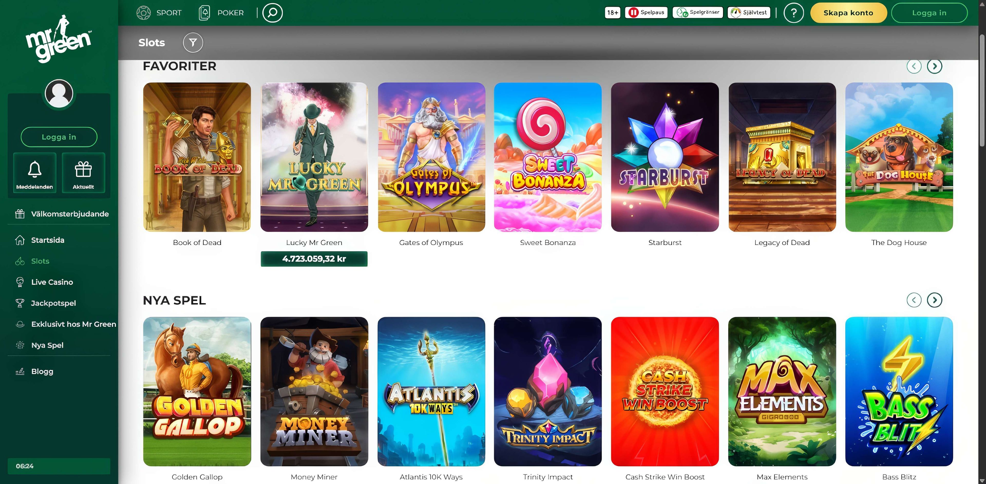 Mr Green desktop screenshot 2