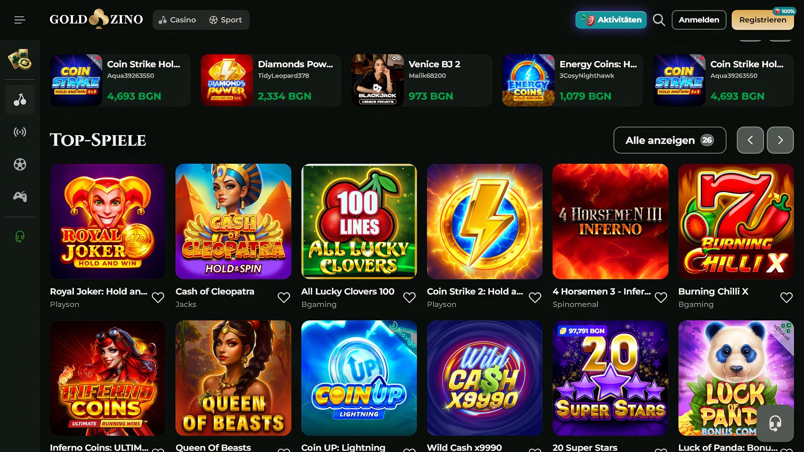 Goldzino Casino desktop screenshot 2
