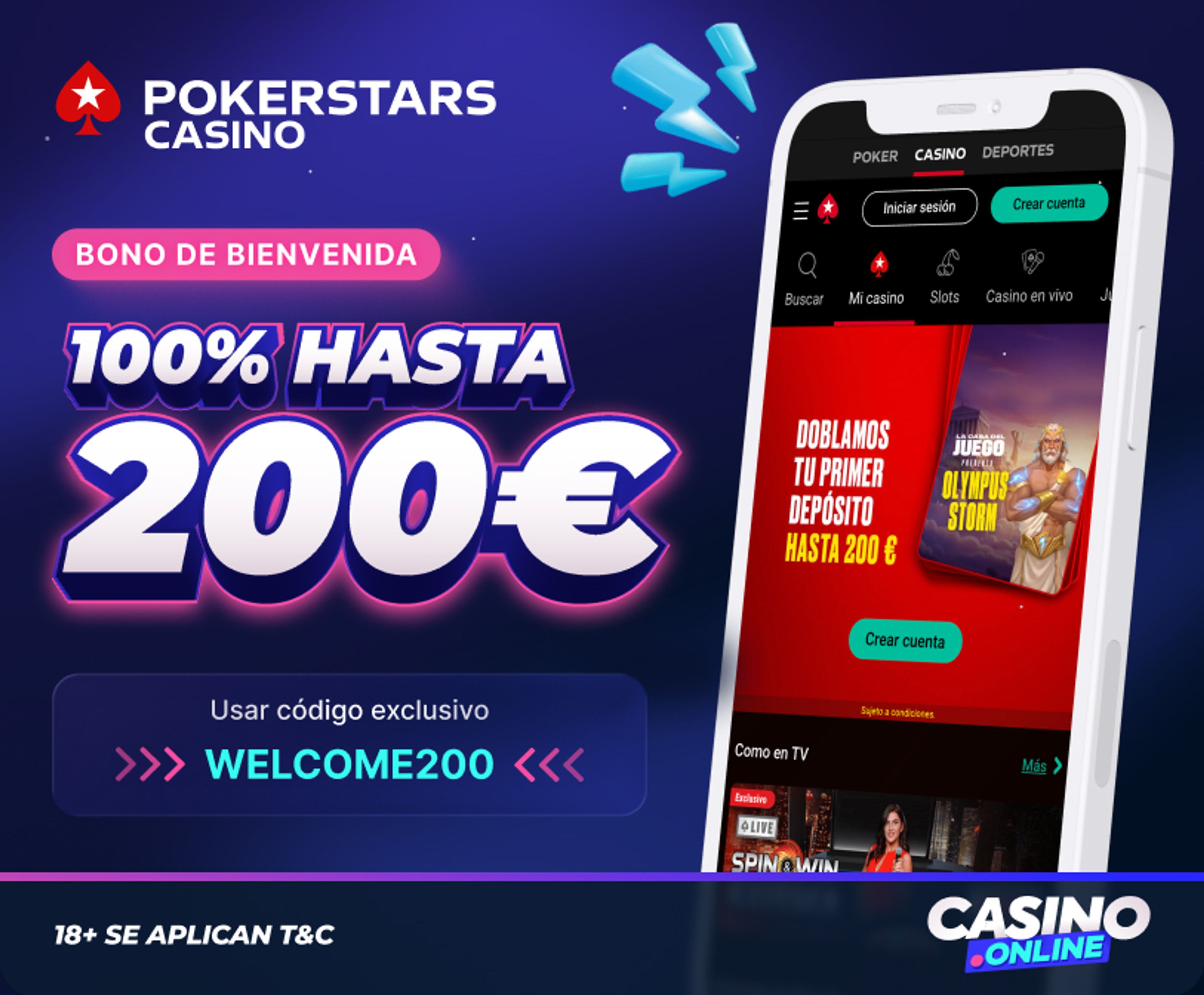 Bono de bienvenida de PokerStars Casino en España. 
