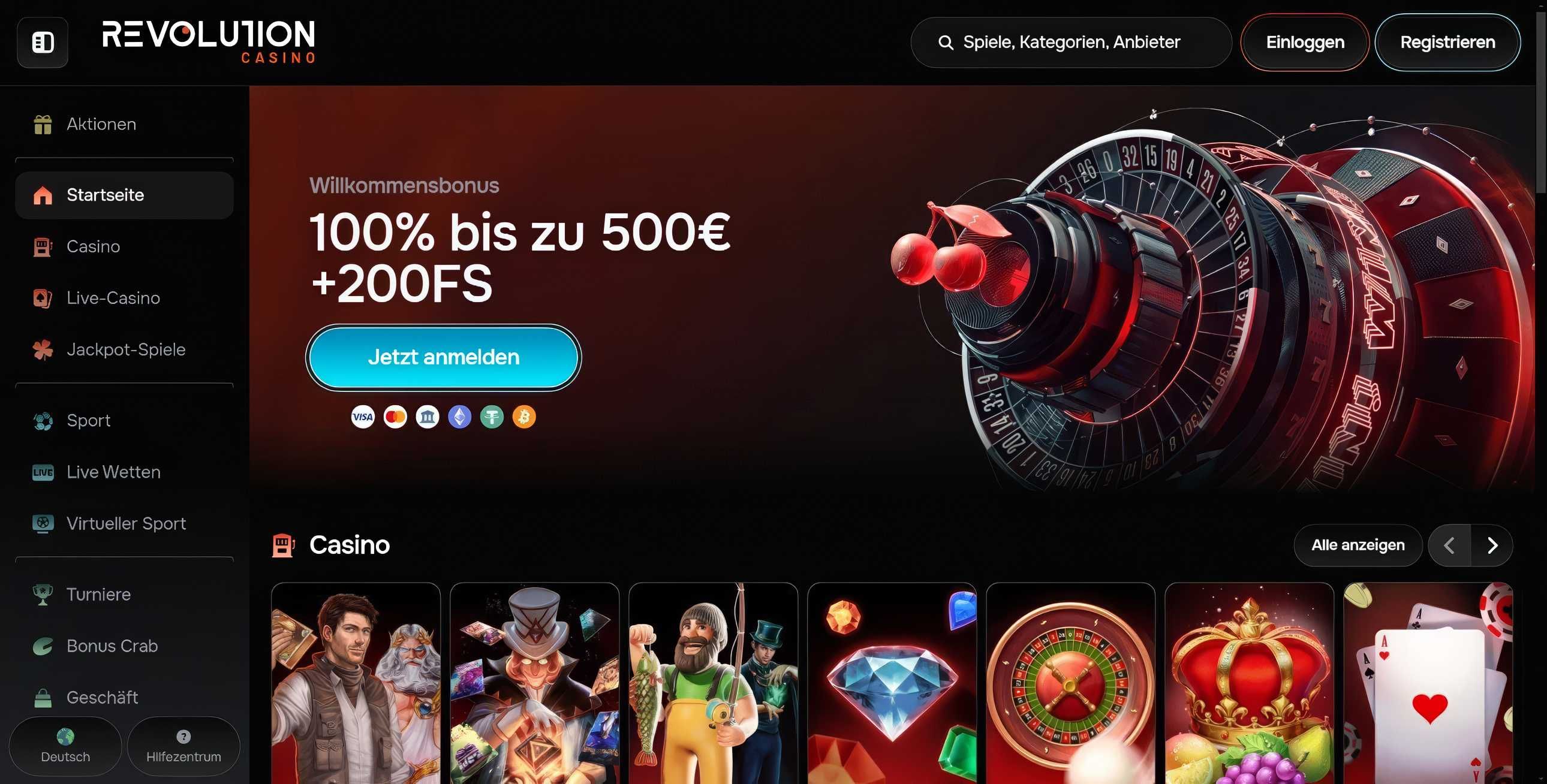 Revolution Casino desktop screenshot 1